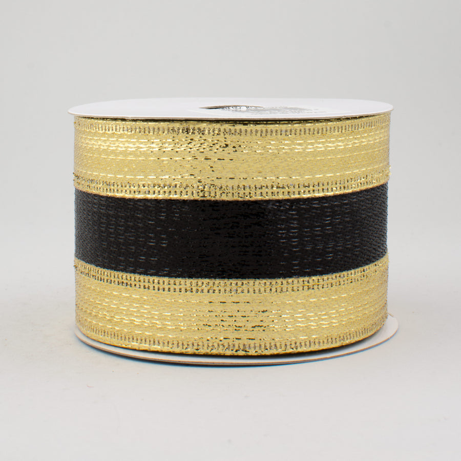2.5" Metallic Stripe Ribbon: Black & Gold (10 Yards)