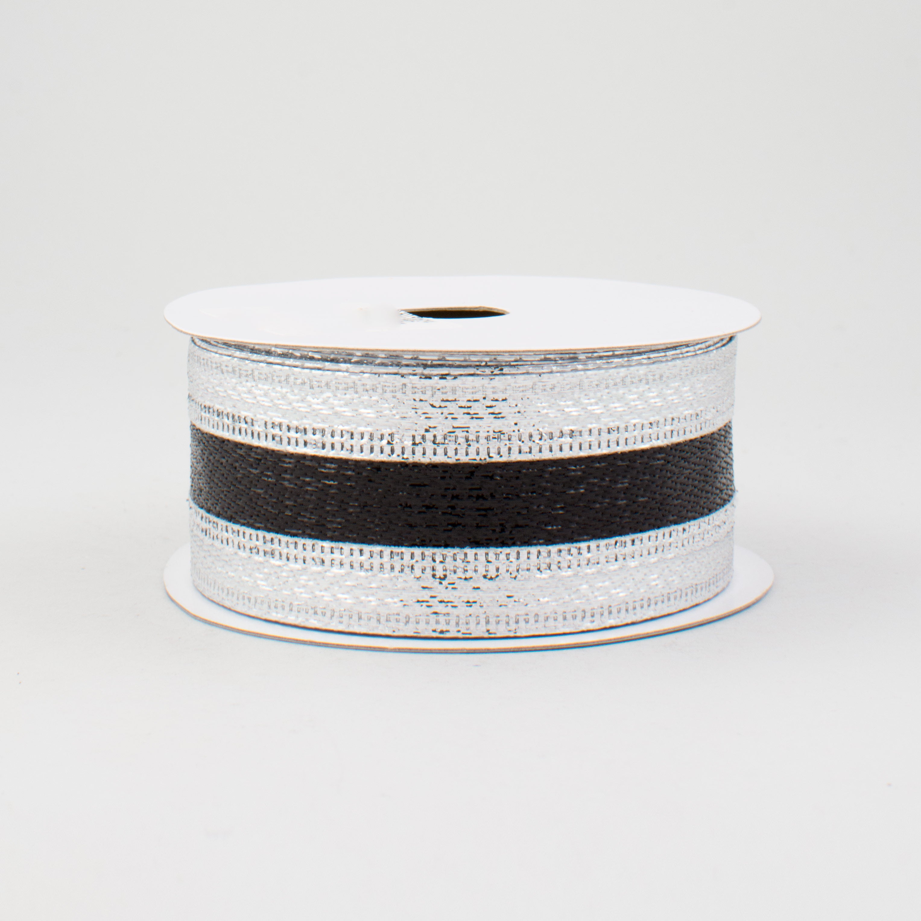 1.5" Metallic Stripe Ribbon: Black & Silver (10 Yards)