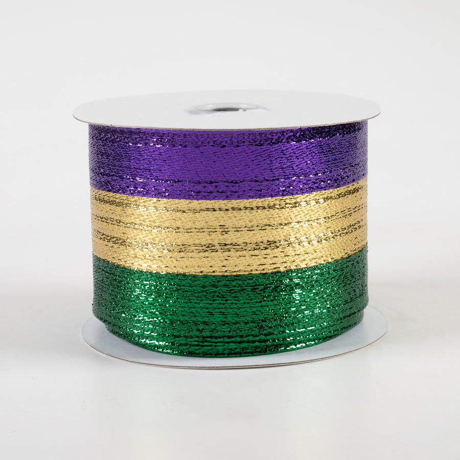 2.5" Metallic Stripe Ribbon: Mardi Gras (10 Yards)