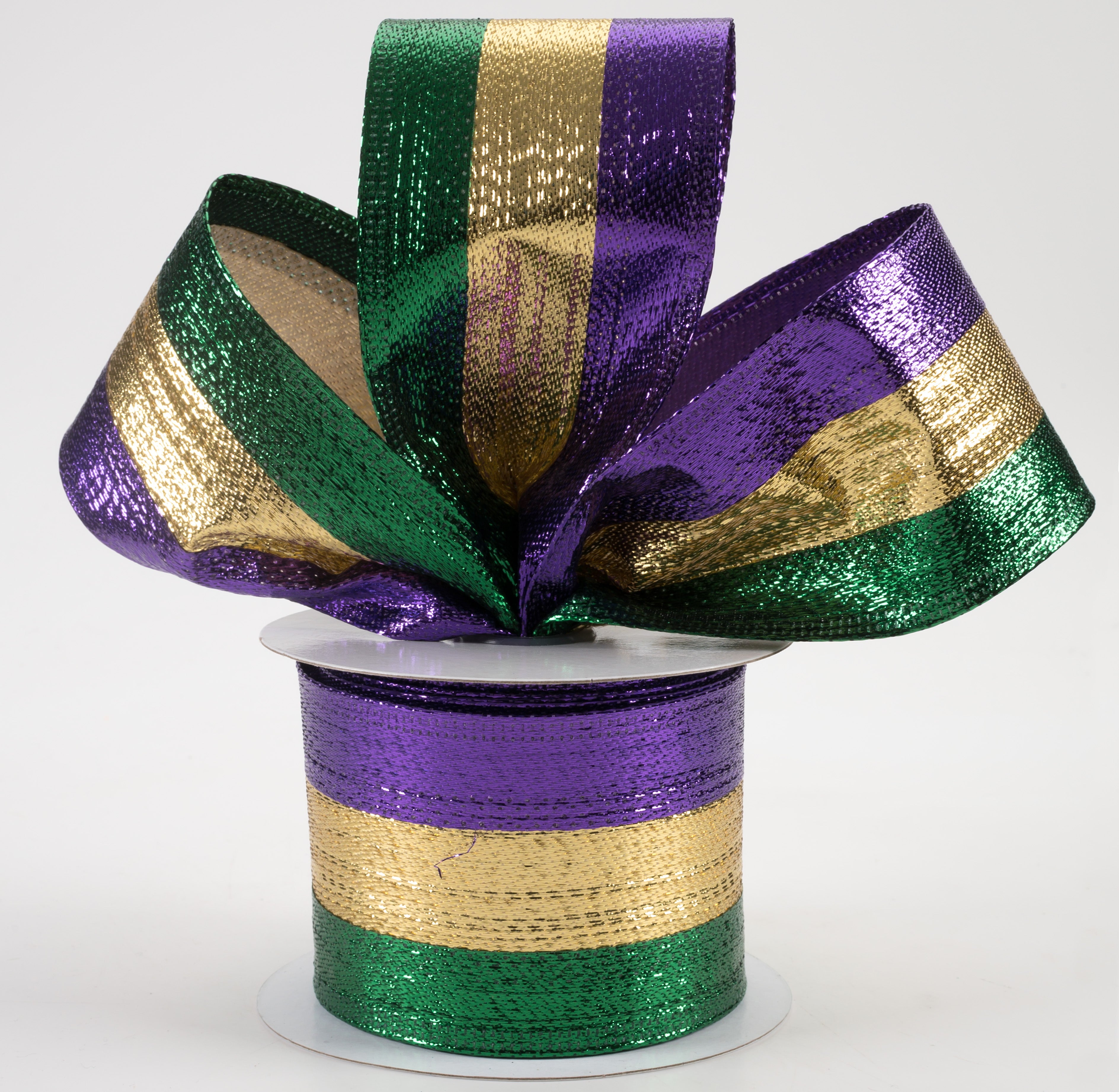 2.5" Metallic Stripe Ribbon: Mardi Gras (10 Yards) Lifestyle Photo
