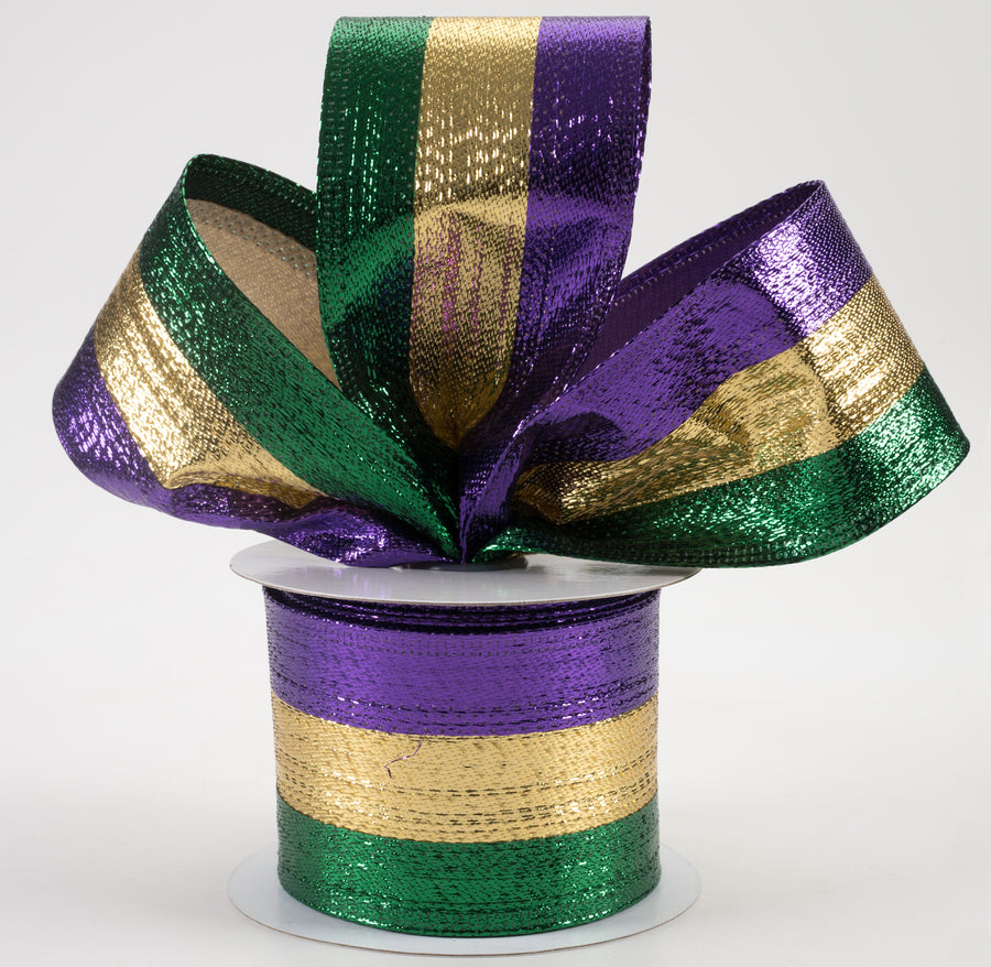 2.5" Metallic Stripe Ribbon: Mardi Gras (10 Yards) Lifestyle Photo