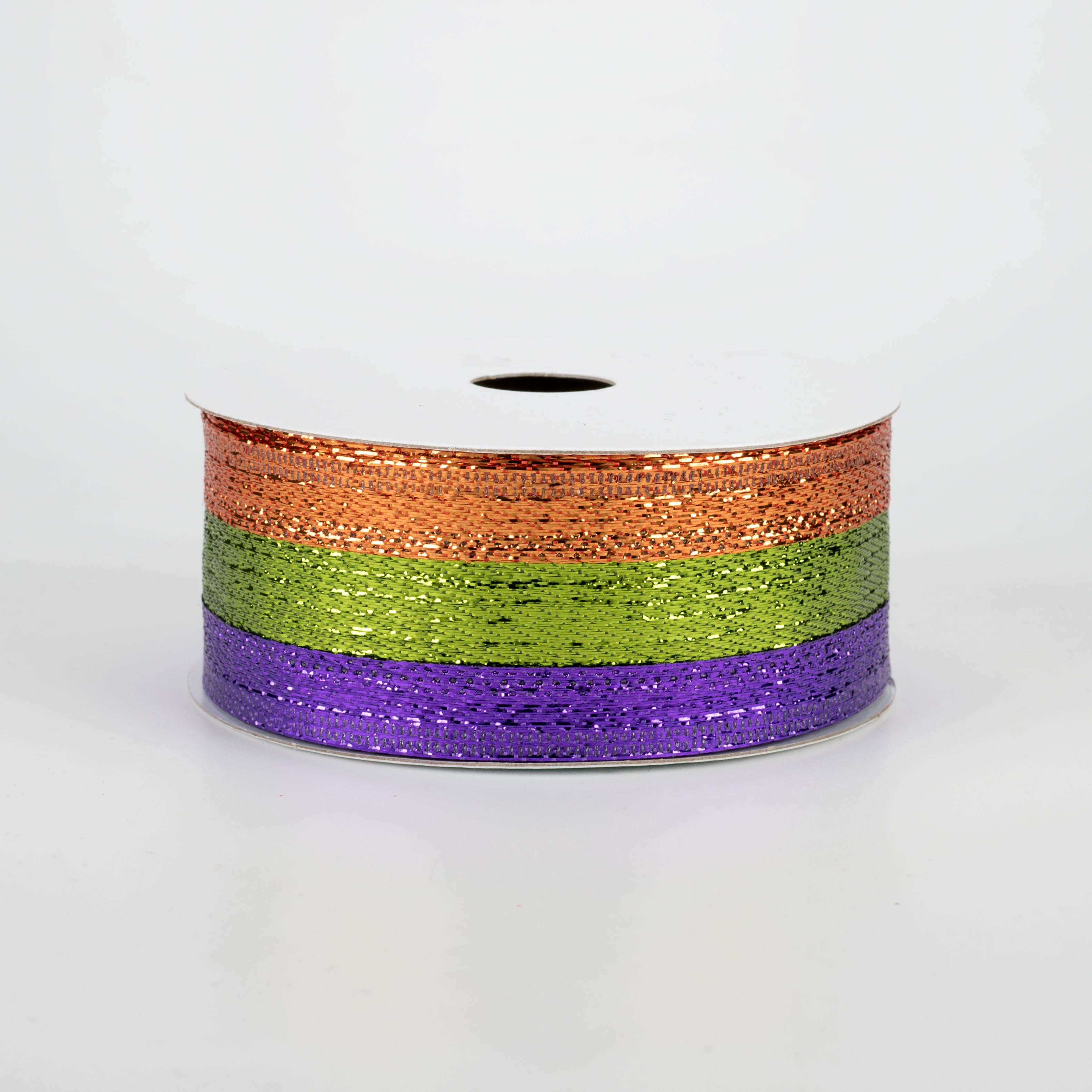 1.5" Metallic Stripe Ribbon: Purple, Lime, Copper (10 Yards)