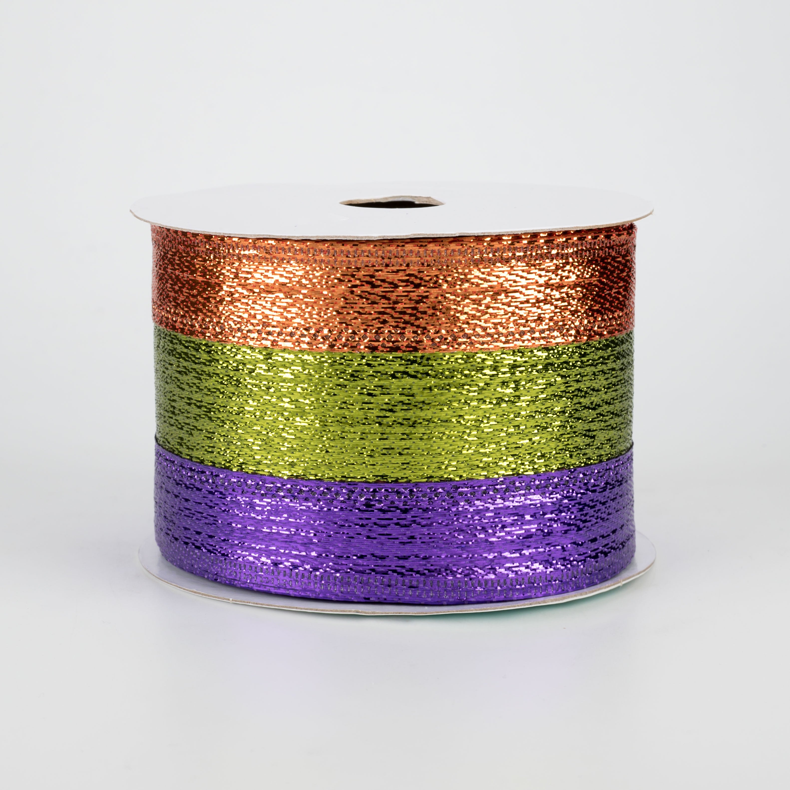 2.5" Metallic Stripe Ribbon: Purple, Lime, Copper (10 Yards)
