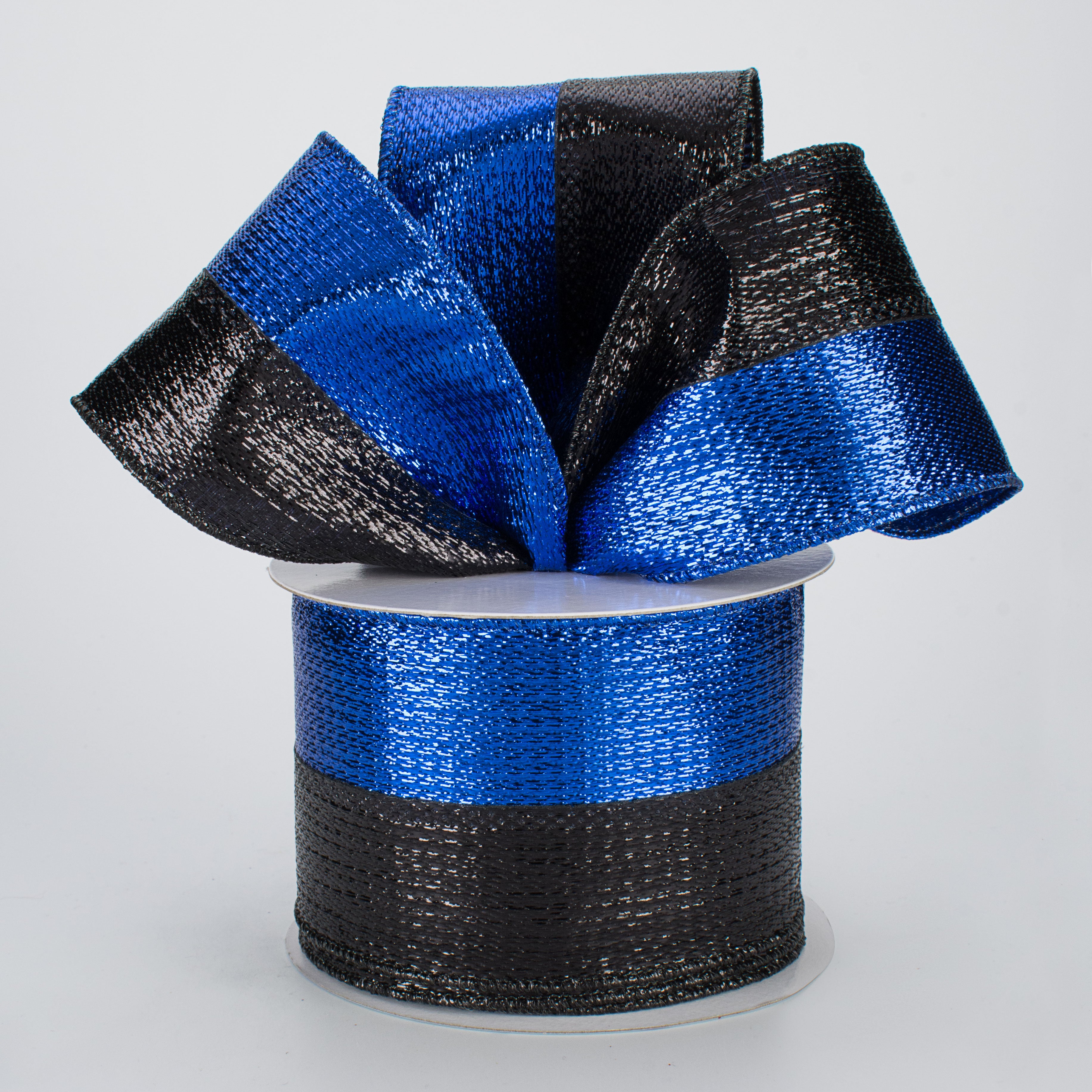 2.5" Metallic Stripe Ribbon: Royal Blue & Black (10 Yards) Lifestyle Photo