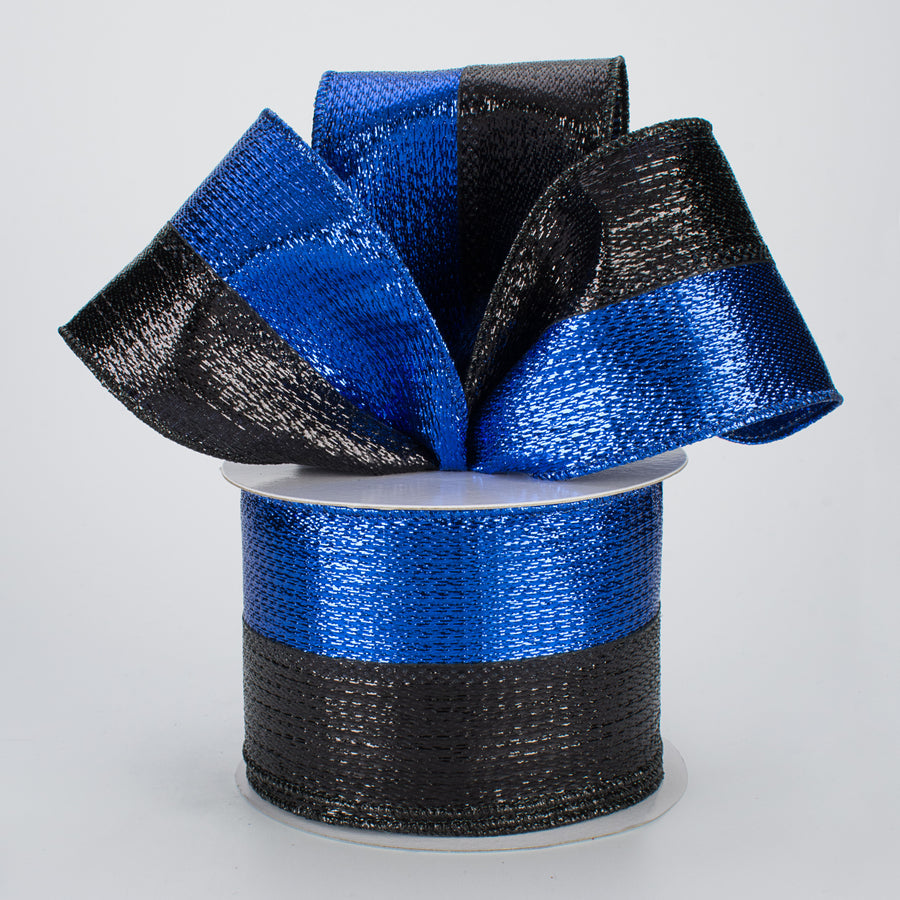 2.5" Metallic Stripe Ribbon: Royal Blue & Black (10 Yards) Lifestyle Photo