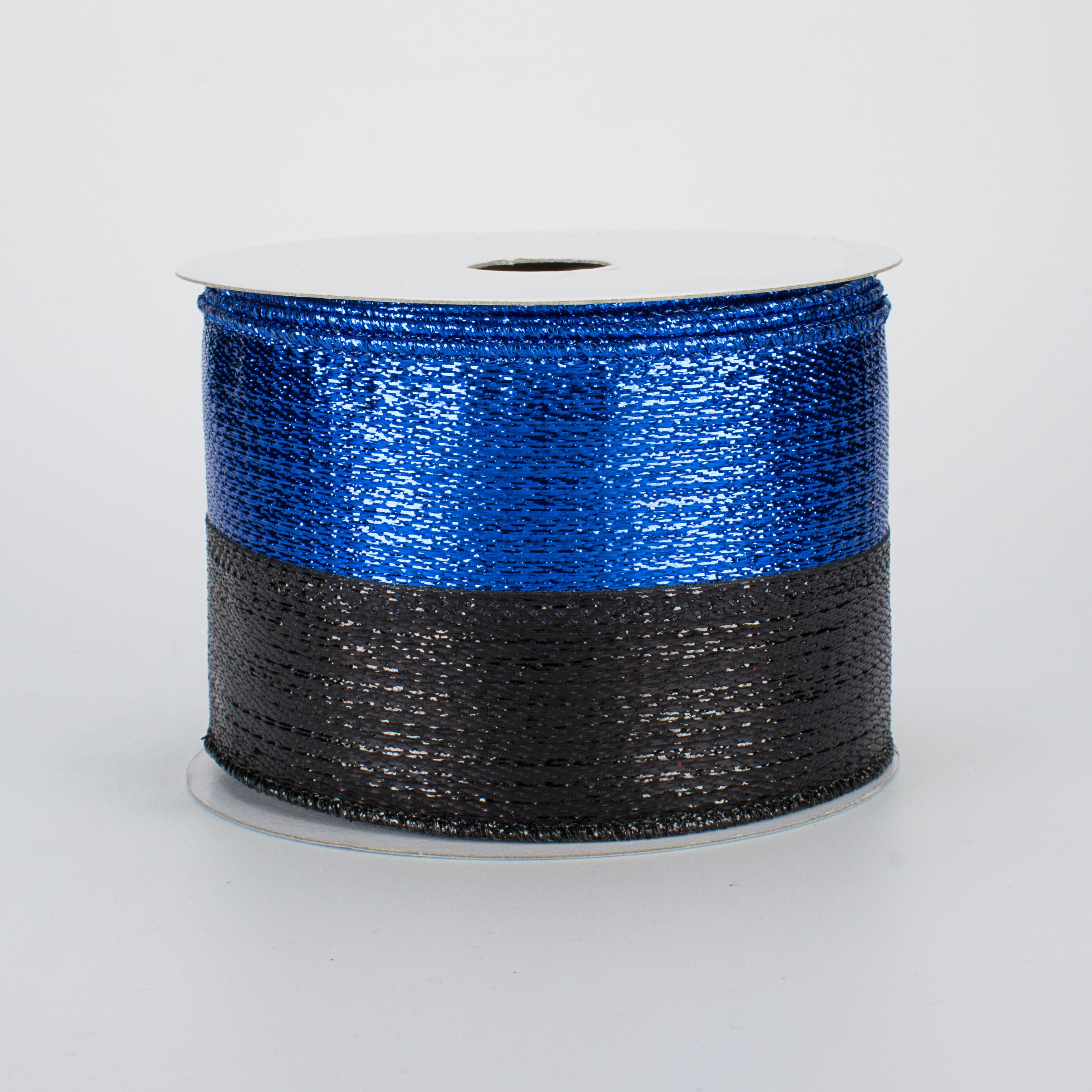2.5" Metallic Stripe Ribbon: Royal Blue & Black (10 Yards)