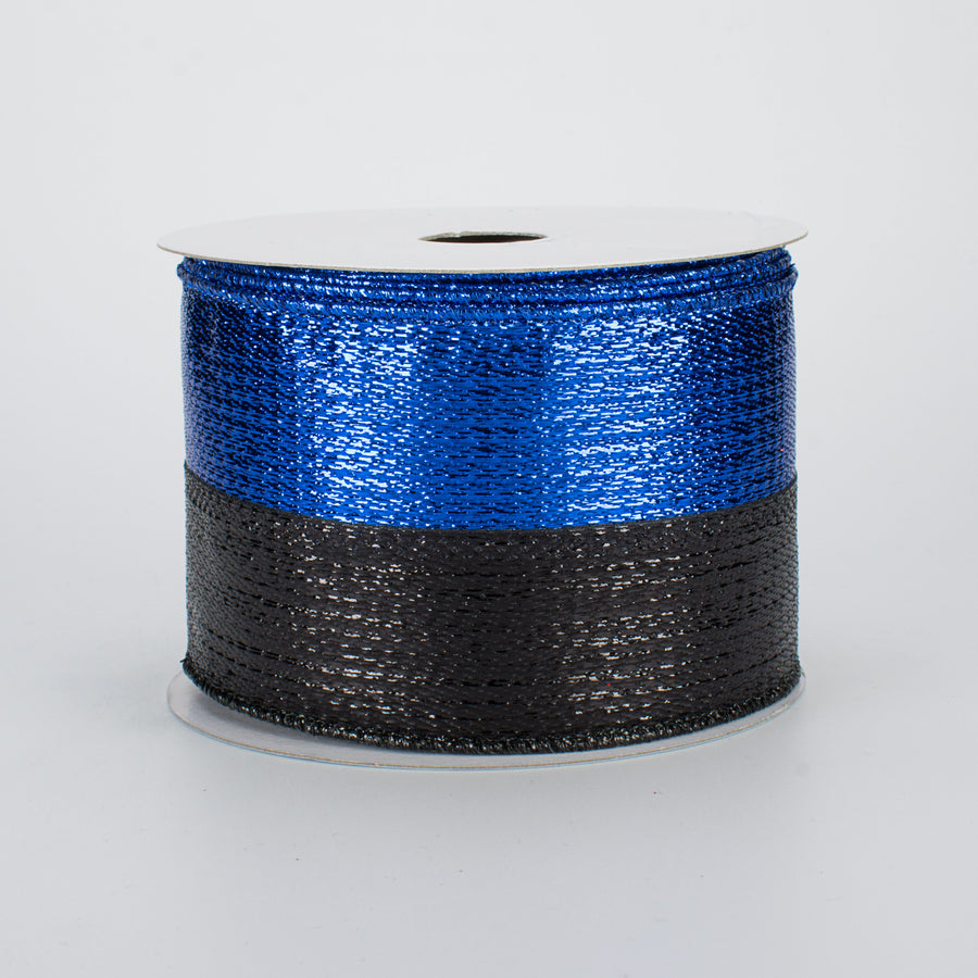 2.5" Metallic Stripe Ribbon: Royal Blue & Black (10 Yards)