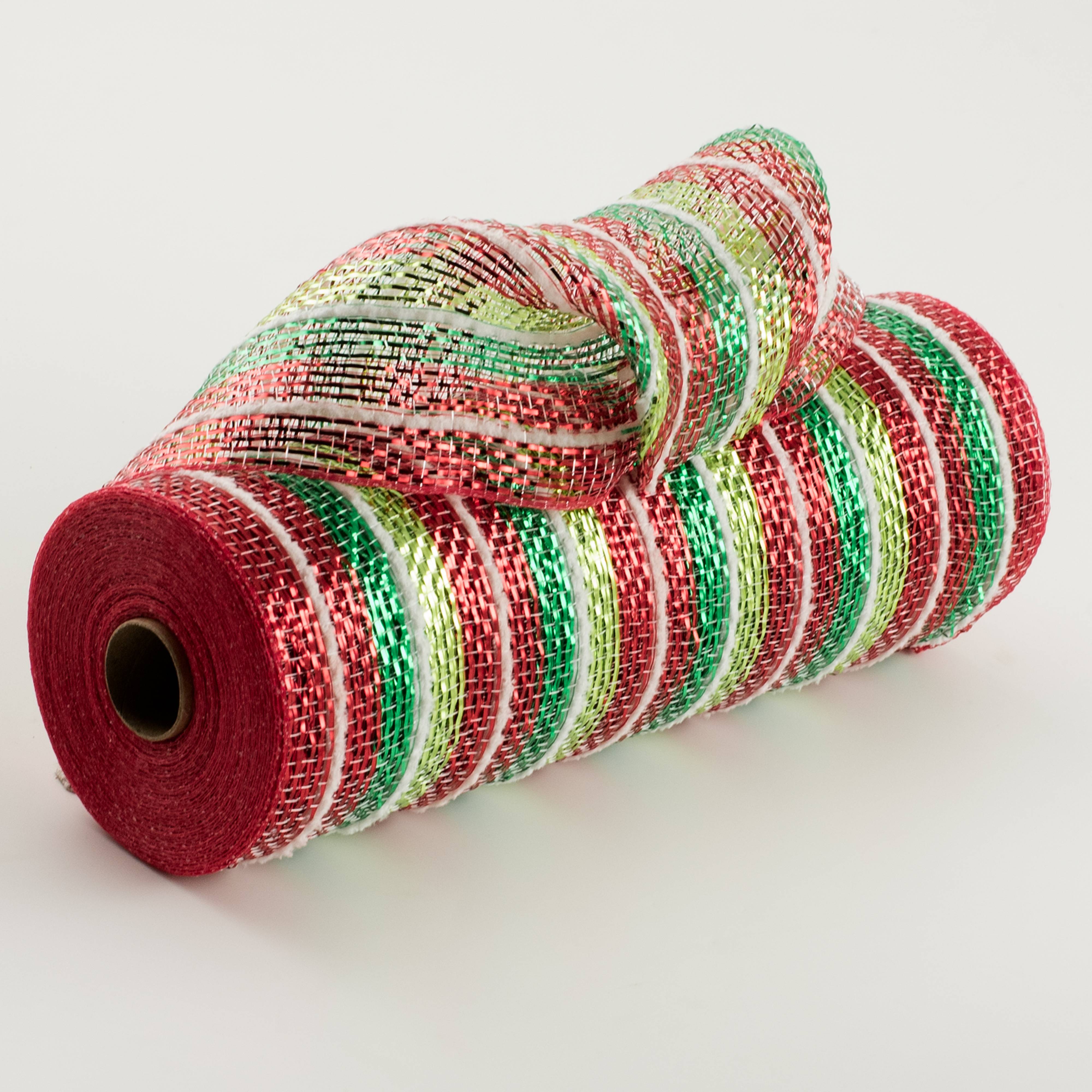 10" Metallic Stripe & White Fuzz Mesh: Red, Lime & Emerald Green Item Number: XB241110-17