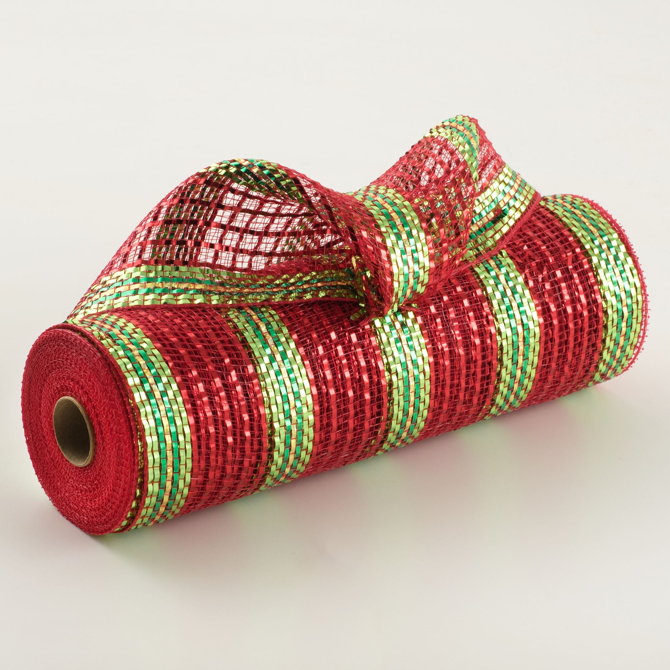 10" Metallic Stripes Deco Mesh: Red & Lime Item Number: XB101510-09