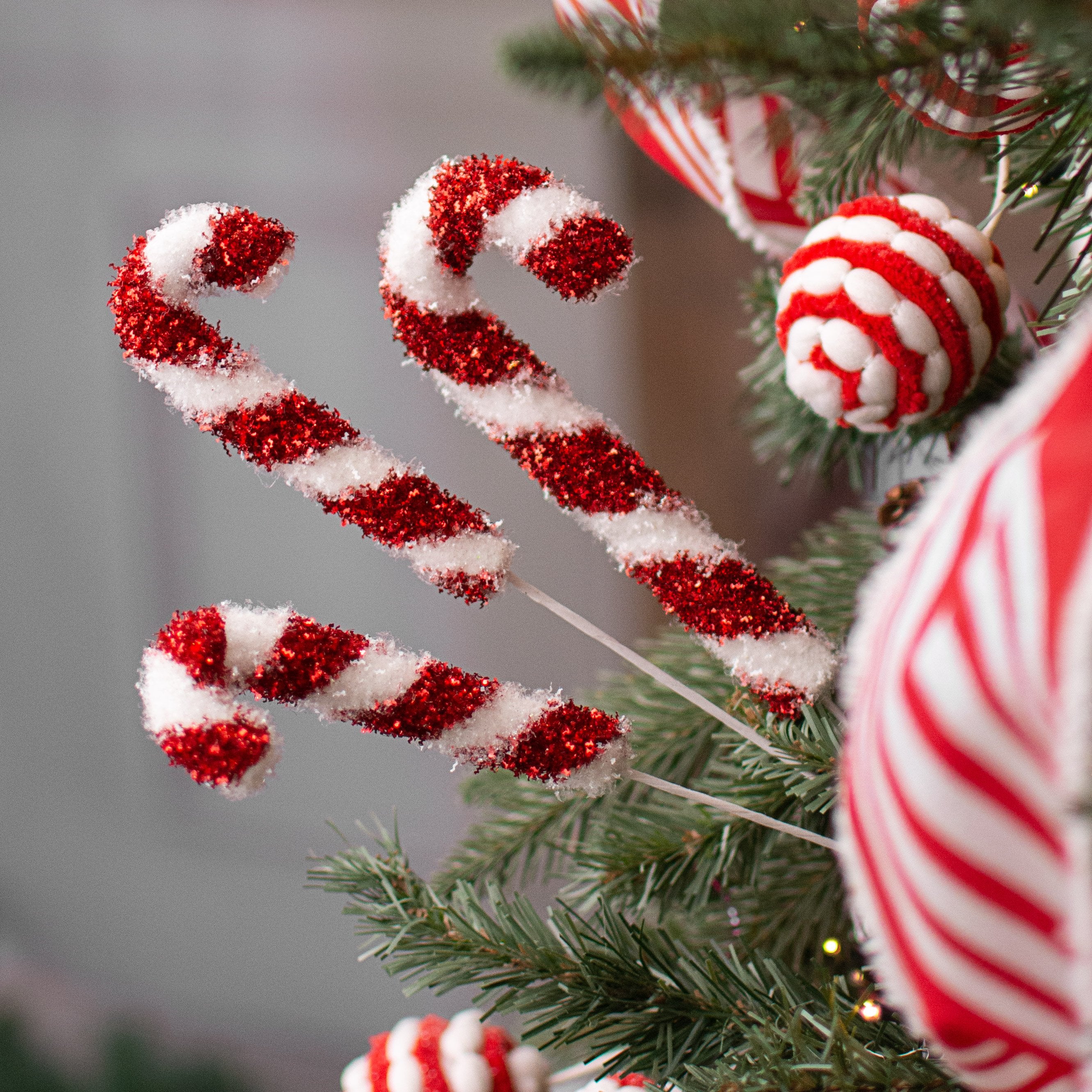 17" Metallic Tinsel Candy Cane Spray: Red/White Lifestyle Photo