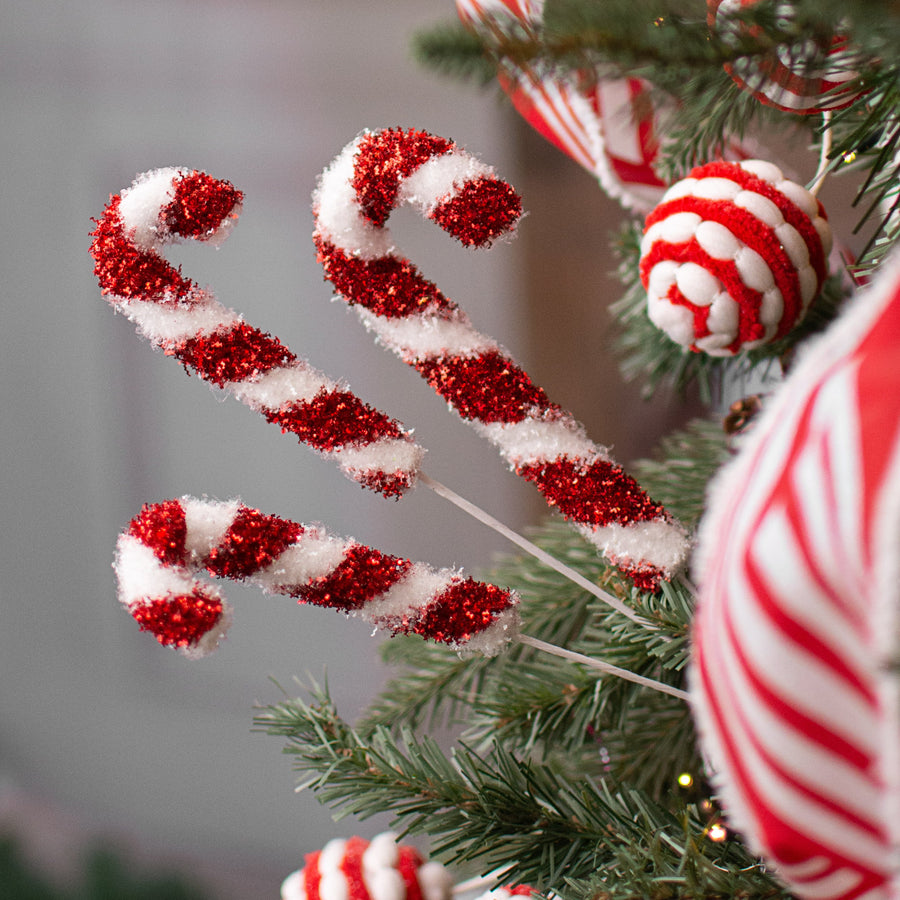 17" Metallic Tinsel Candy Cane Spray: Red/White Lifestyle Photo