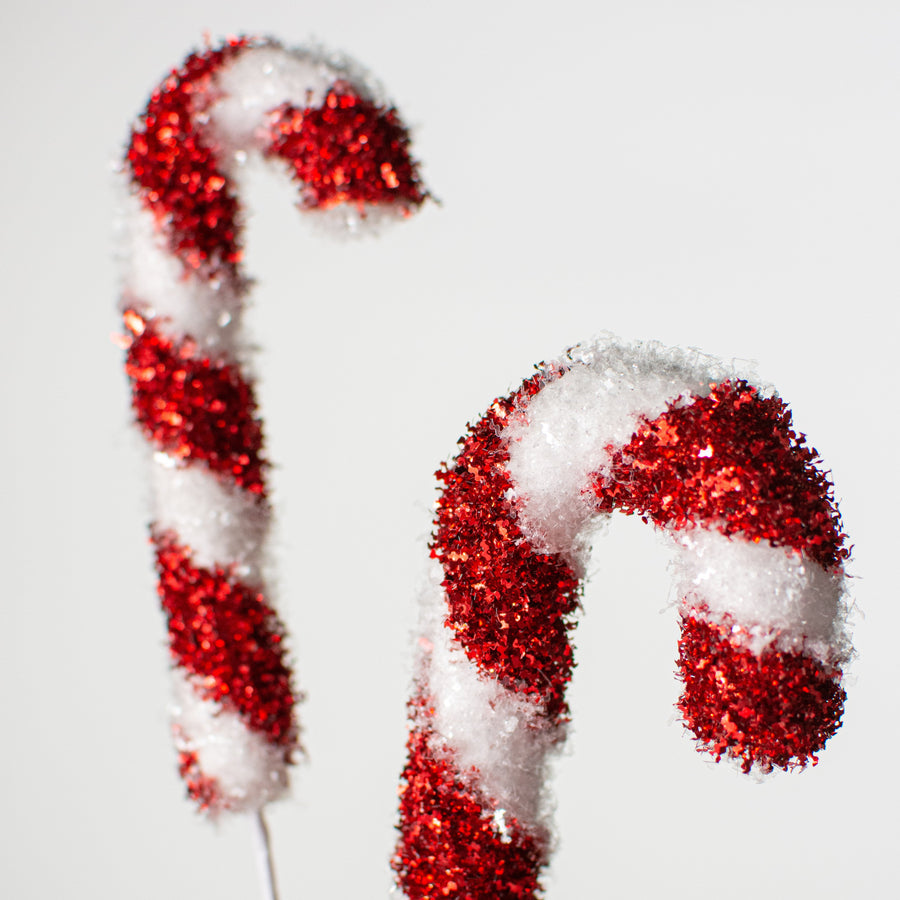 17" Metallic Tinsel Candy Cane Spray: Red/White detail photo 3