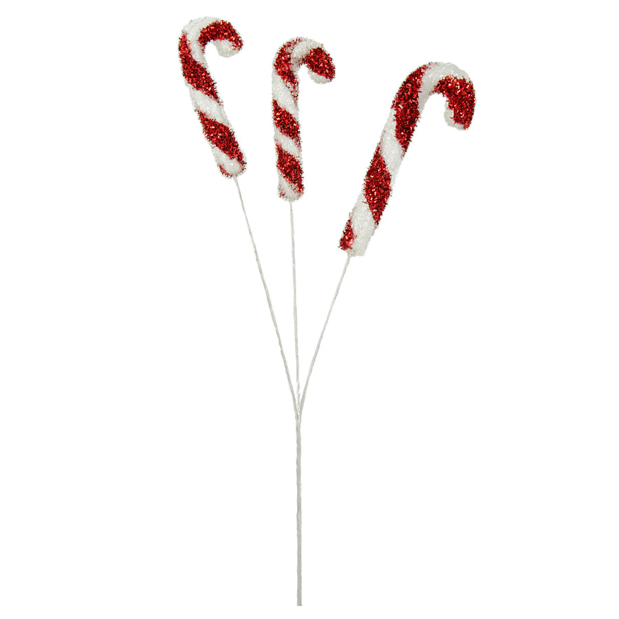 17" Metallic Tinsel Candy Cane Spray: Red/White detail photo 4