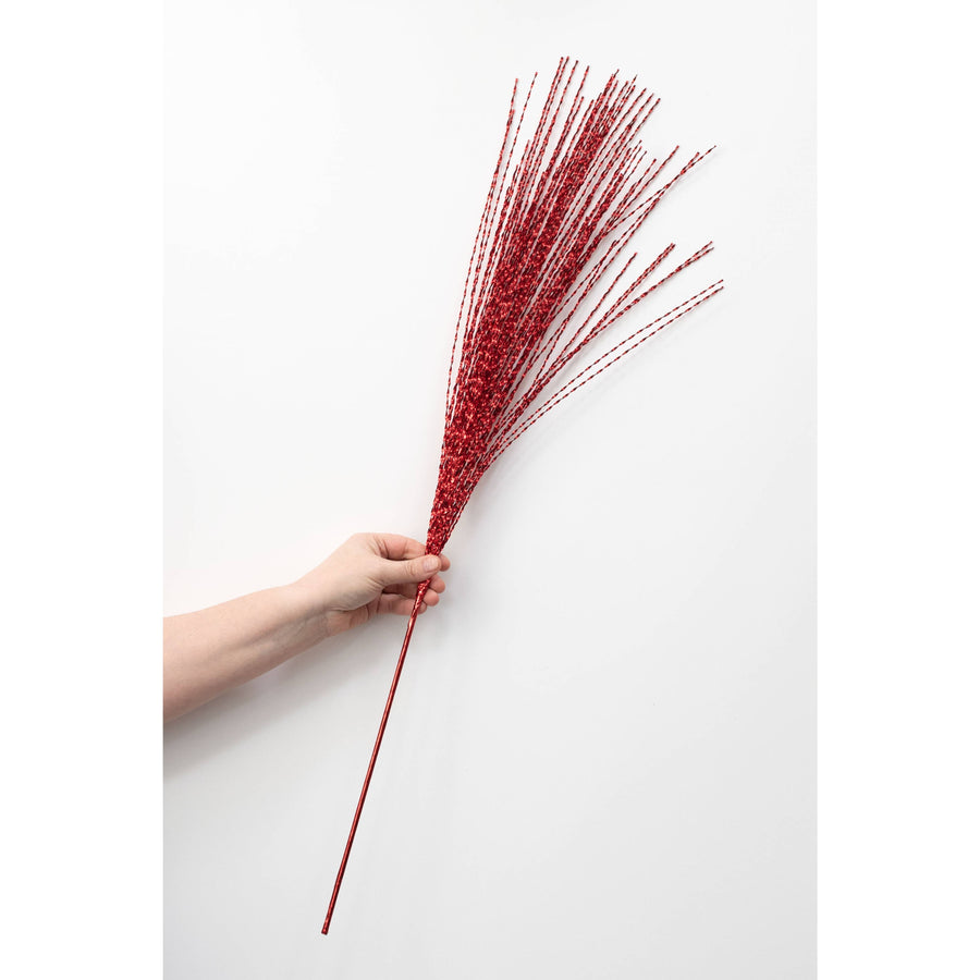 32" Metallic Twisted Grass Spray: Red detail photo 3
