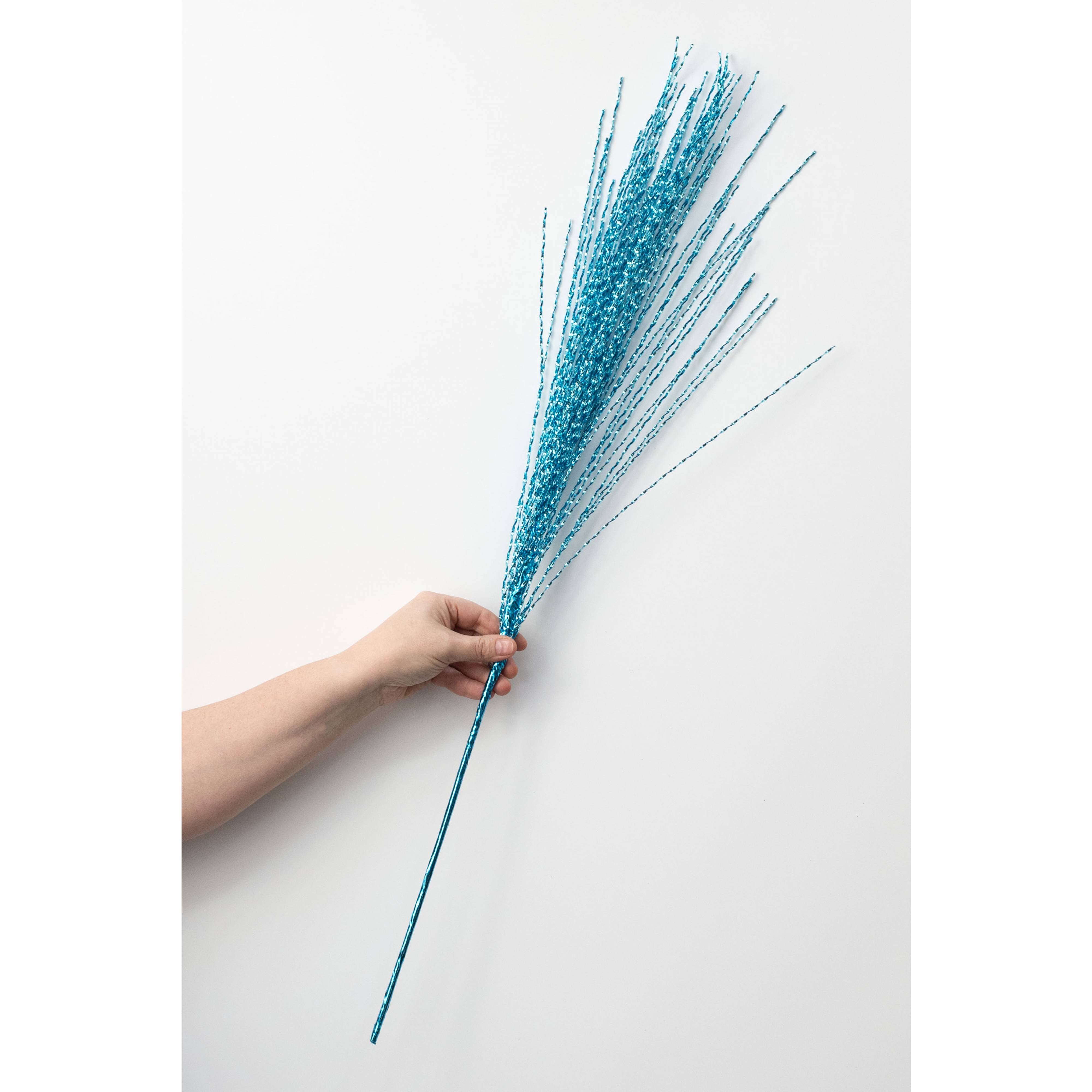 32" Metallic Twisted Grass Spray: Turquoise Blue detail photo 3