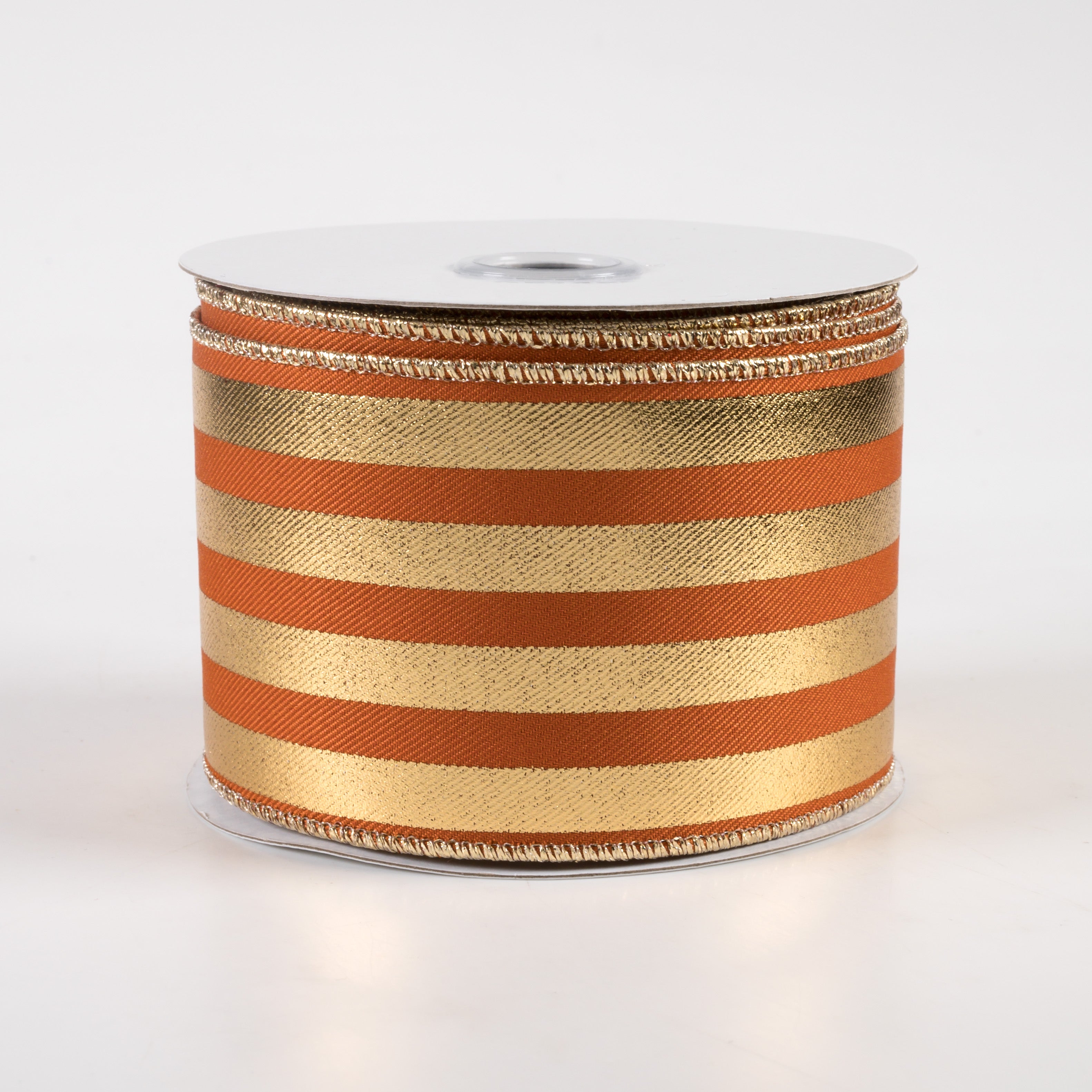 2.5" Metallic Vertical Stripes Ribbon: Autumn & Gold (10 Yards)