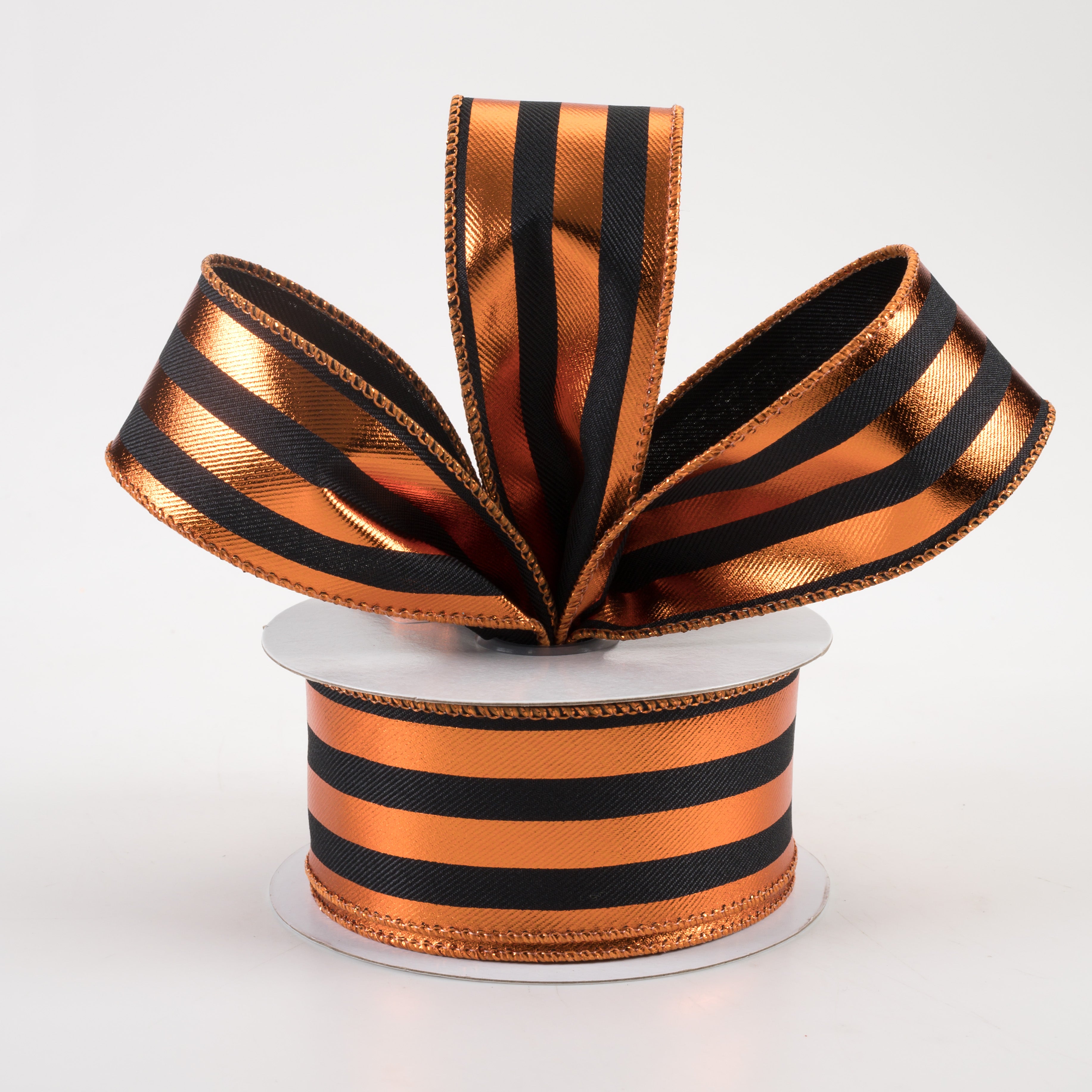 1.5" Metallic Vertical Stripes Ribbon: Black & Copper (10 Yards) Lifestyle Photo