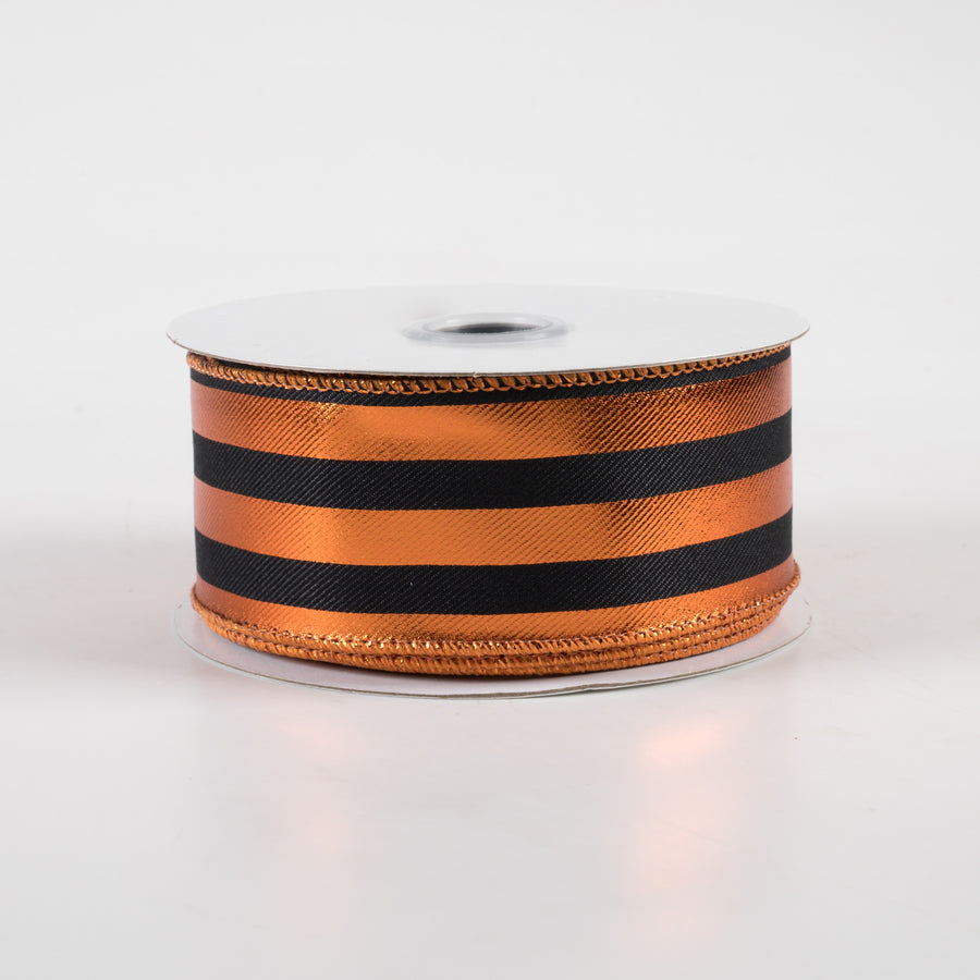 1.5" Metallic Vertical Stripes Ribbon: Black & Copper (10 Yards)
