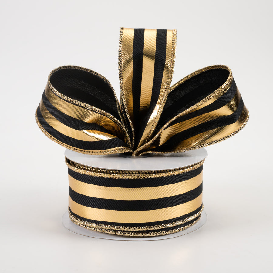1.5" Metallic Vertical Stripes Ribbon: Black & Gold (10 Yards) Lifestyle Photo