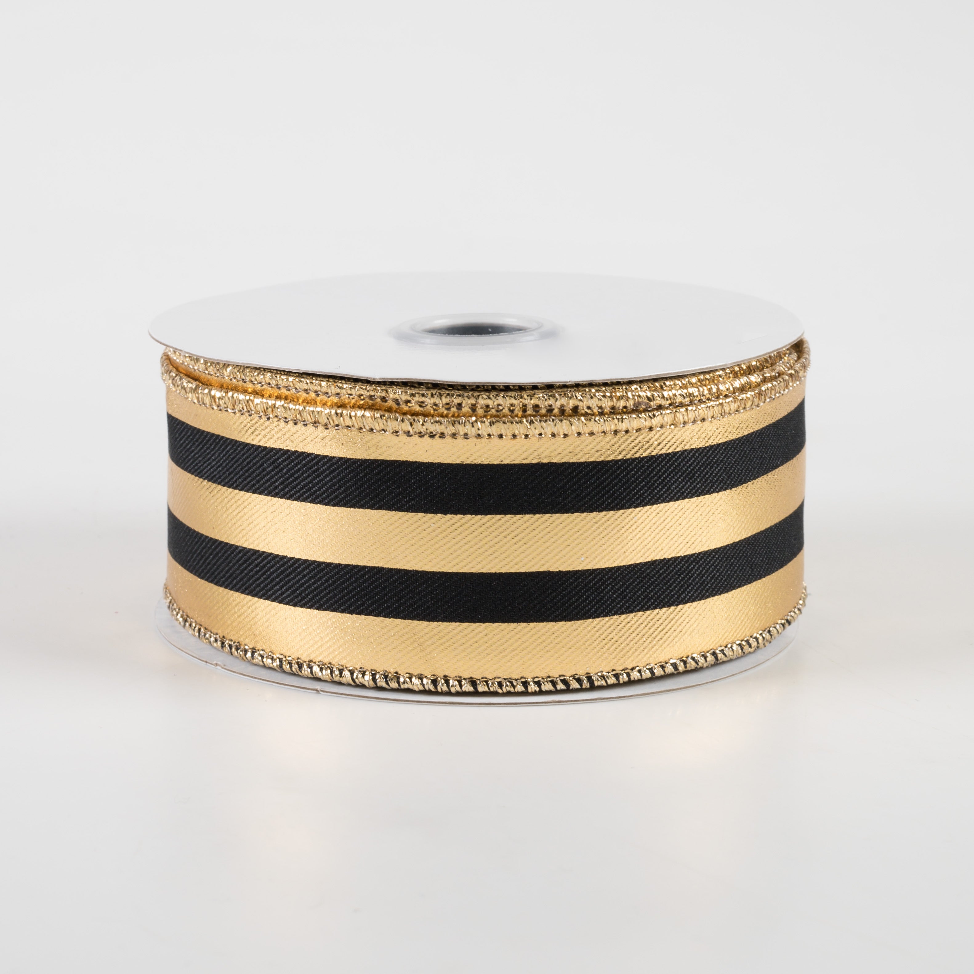1.5" Metallic Vertical Stripes Ribbon: Black & Gold (10 Yards)