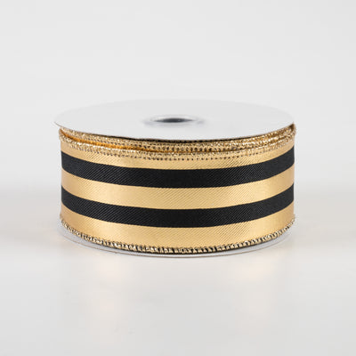 1.5" Metallic Vertical Stripes Ribbon: Black & Gold (10 Yards)
