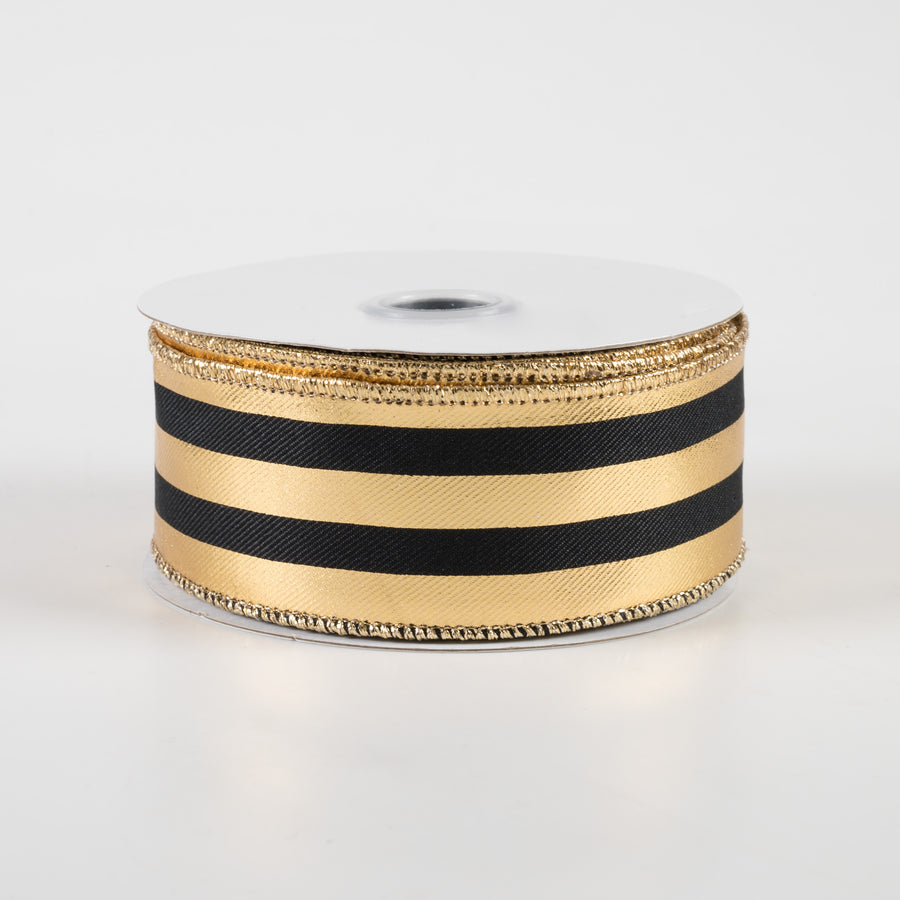 1.5" Metallic Vertical Stripes Ribbon: Black & Gold (10 Yards)