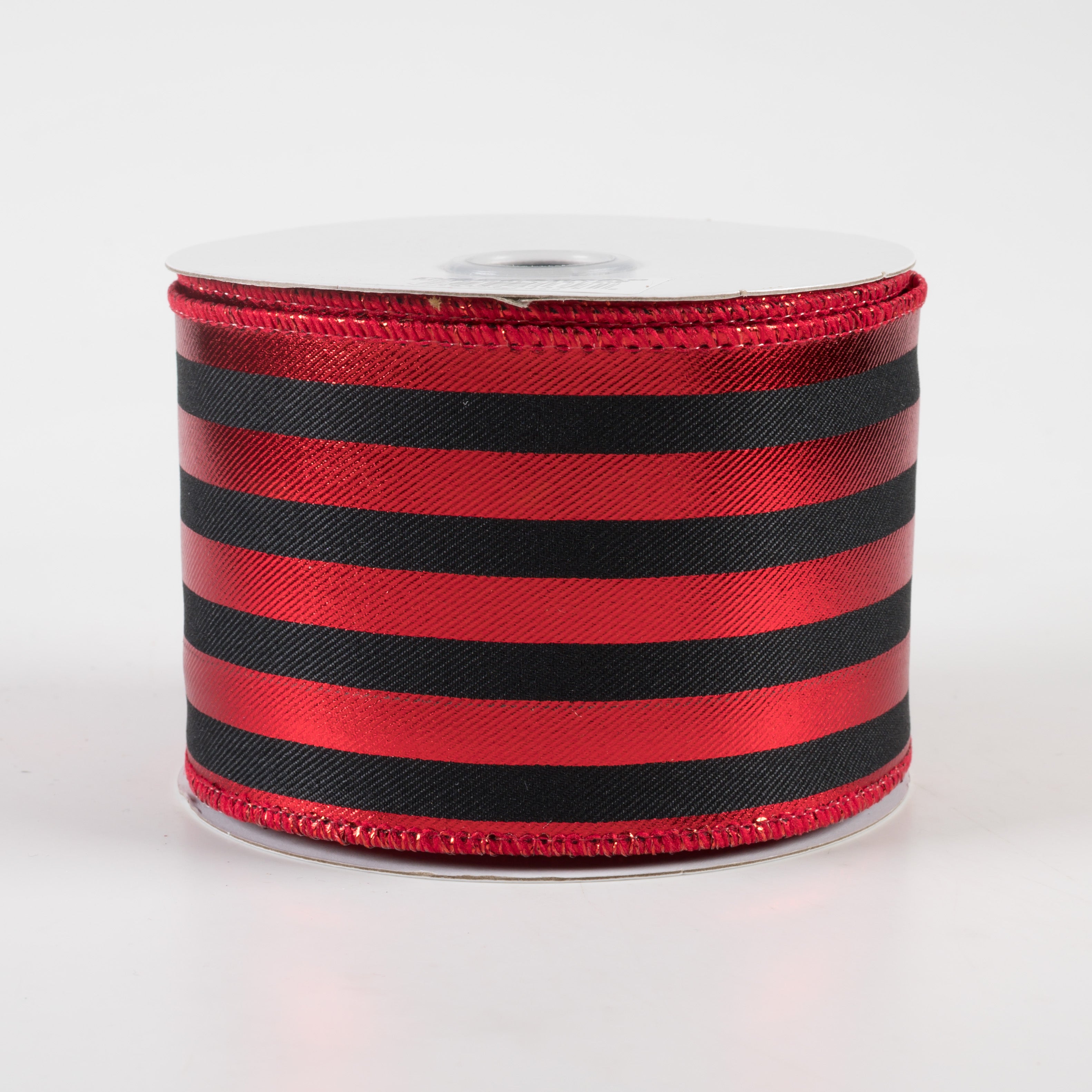 2.5" Metallic Vertical Stripes Ribbon: Black & Red (10 Yards)