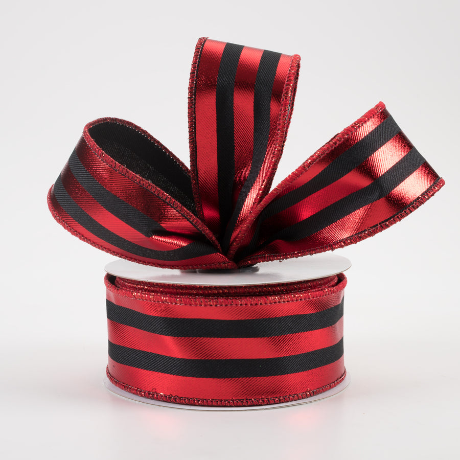 1.5" Metallic Vertical Stripes Ribbon: Black & Red (10 Yards) Lifestyle Photo
