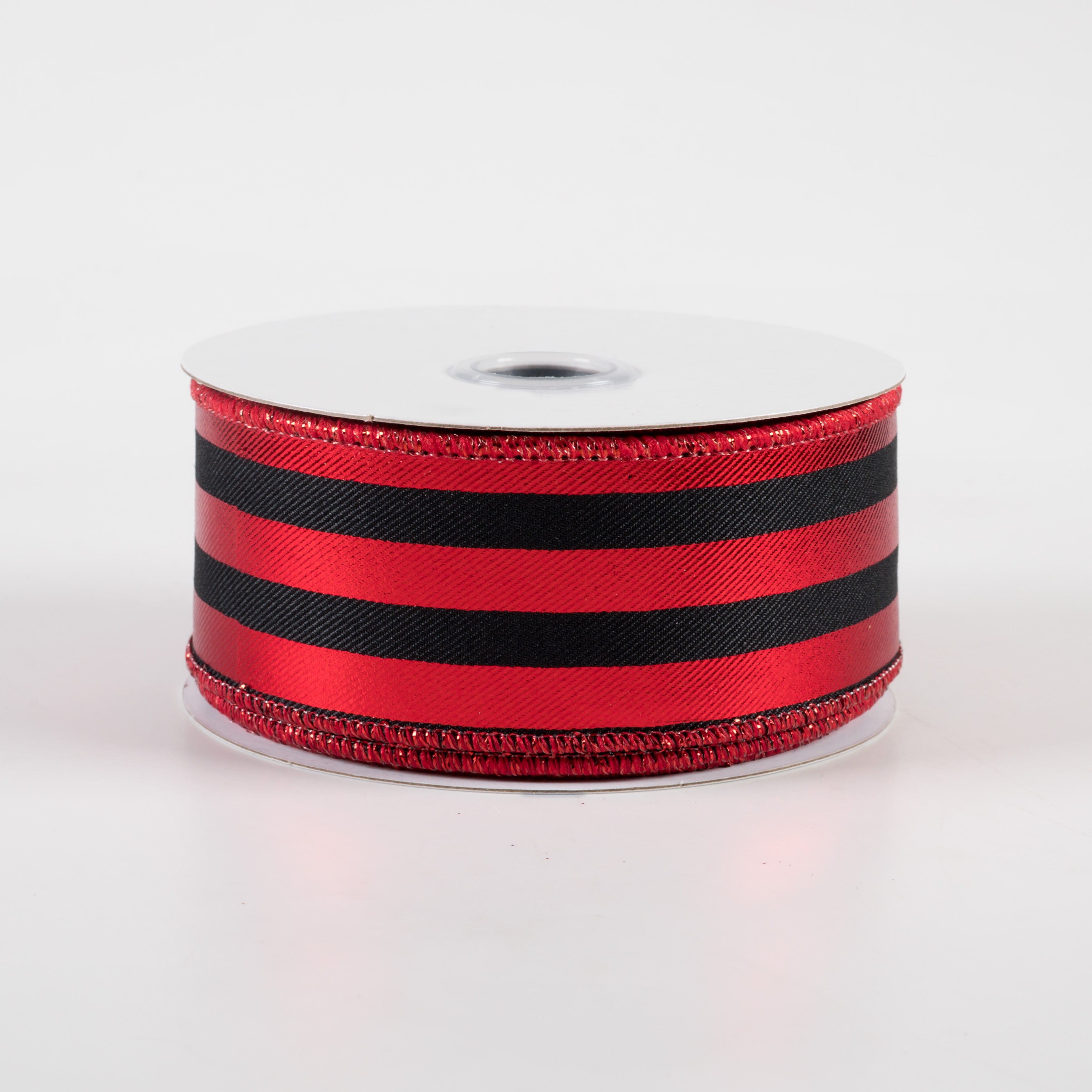 1.5" Metallic Vertical Stripes Ribbon: Black & Red (10 Yards)