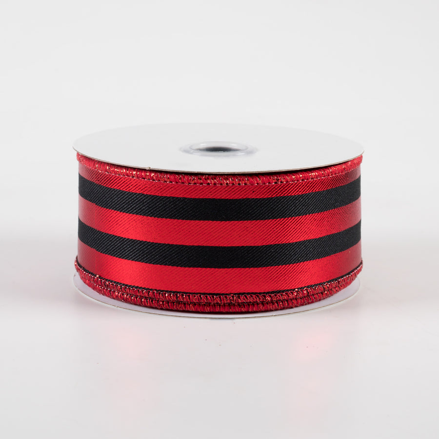 1.5" Metallic Vertical Stripes Ribbon: Black & Red (10 Yards)