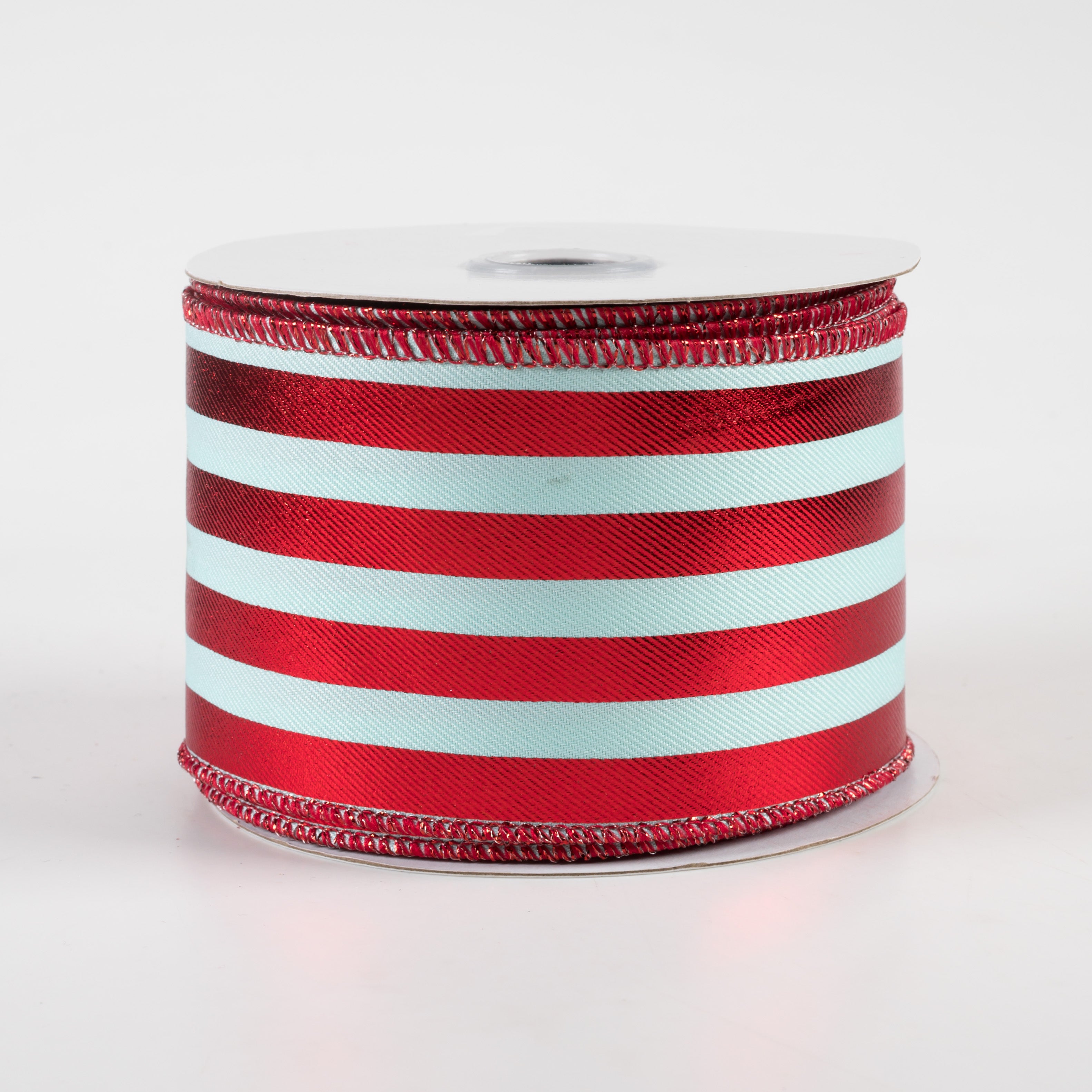 2.5" Metallic Vertical Stripes Ribbon: Ice Blue & Red (10 Yards)