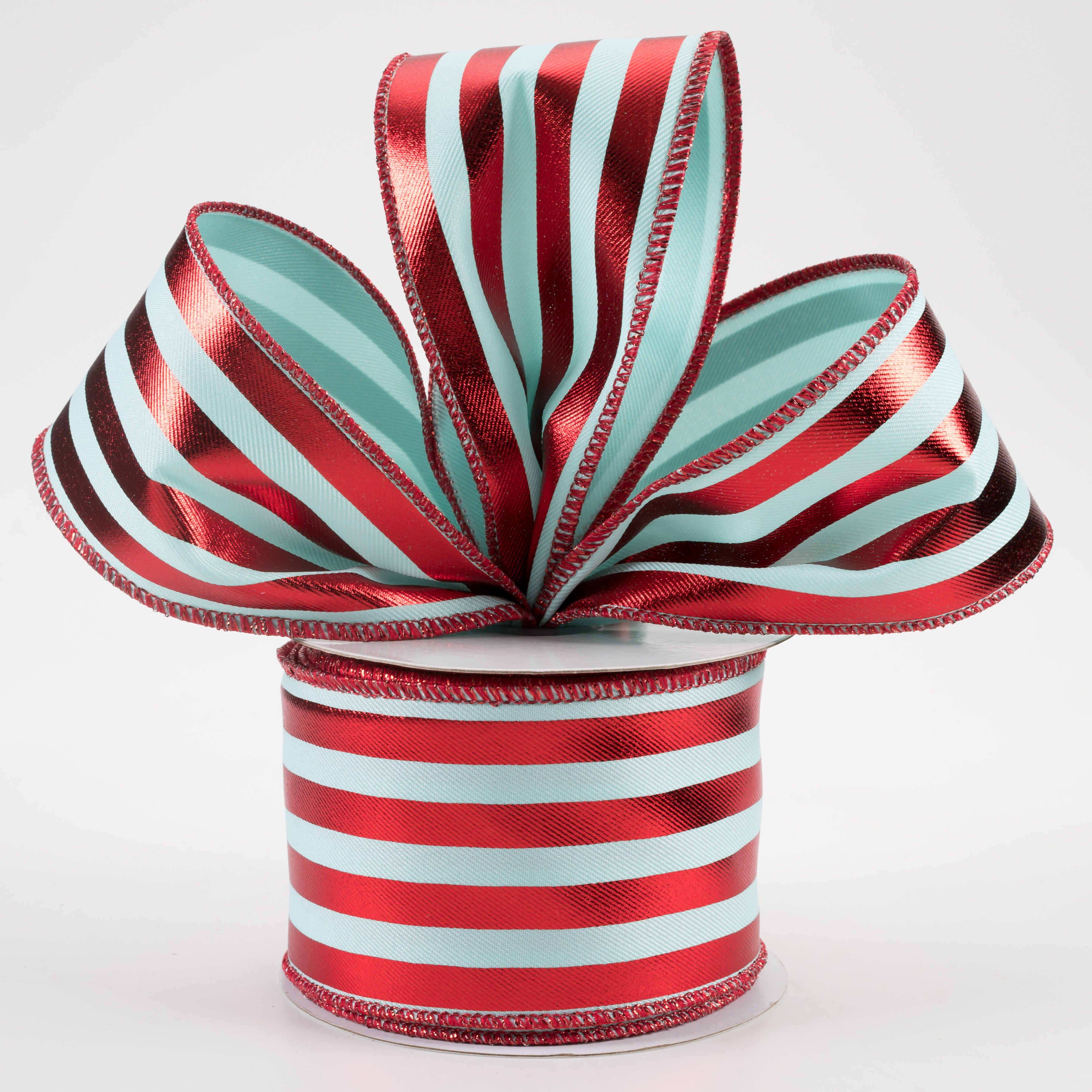 2.5" Metallic Vertical Stripes Ribbon: Ice Blue & Red (10 Yards) Lifestyle Photo