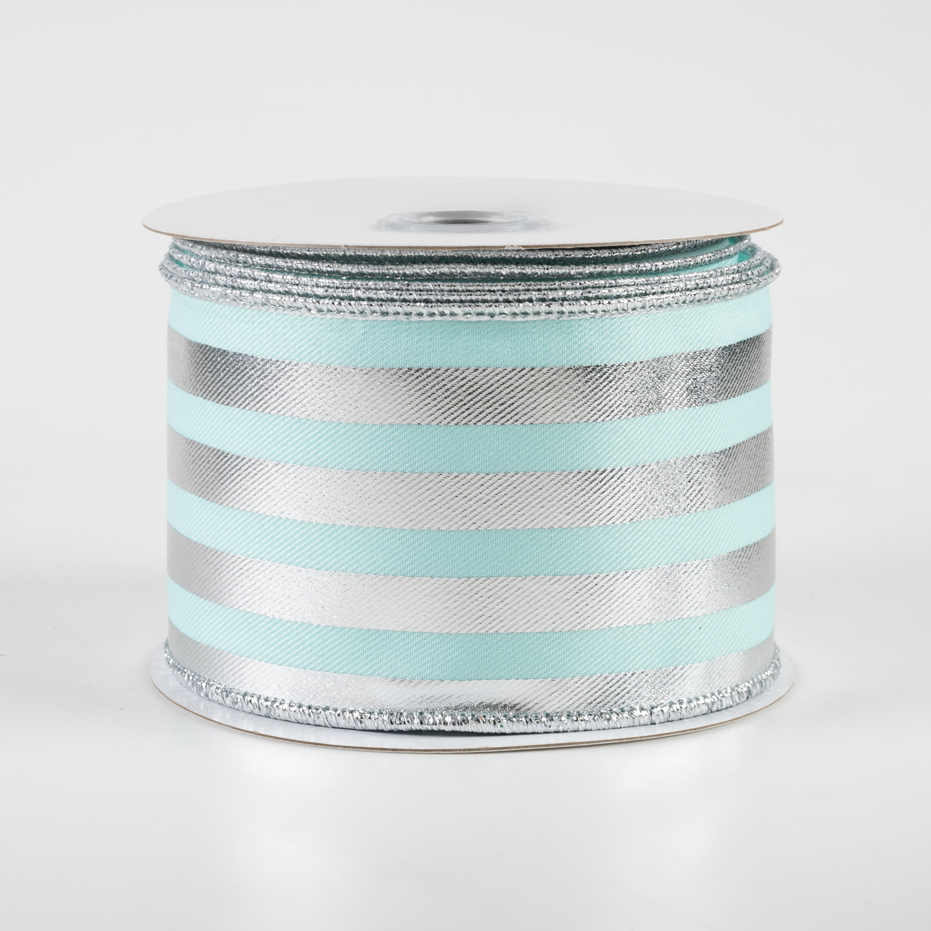 2.5" Metallic Vertical Stripes Ribbon: Ice Blue & Silver (10 Yards)