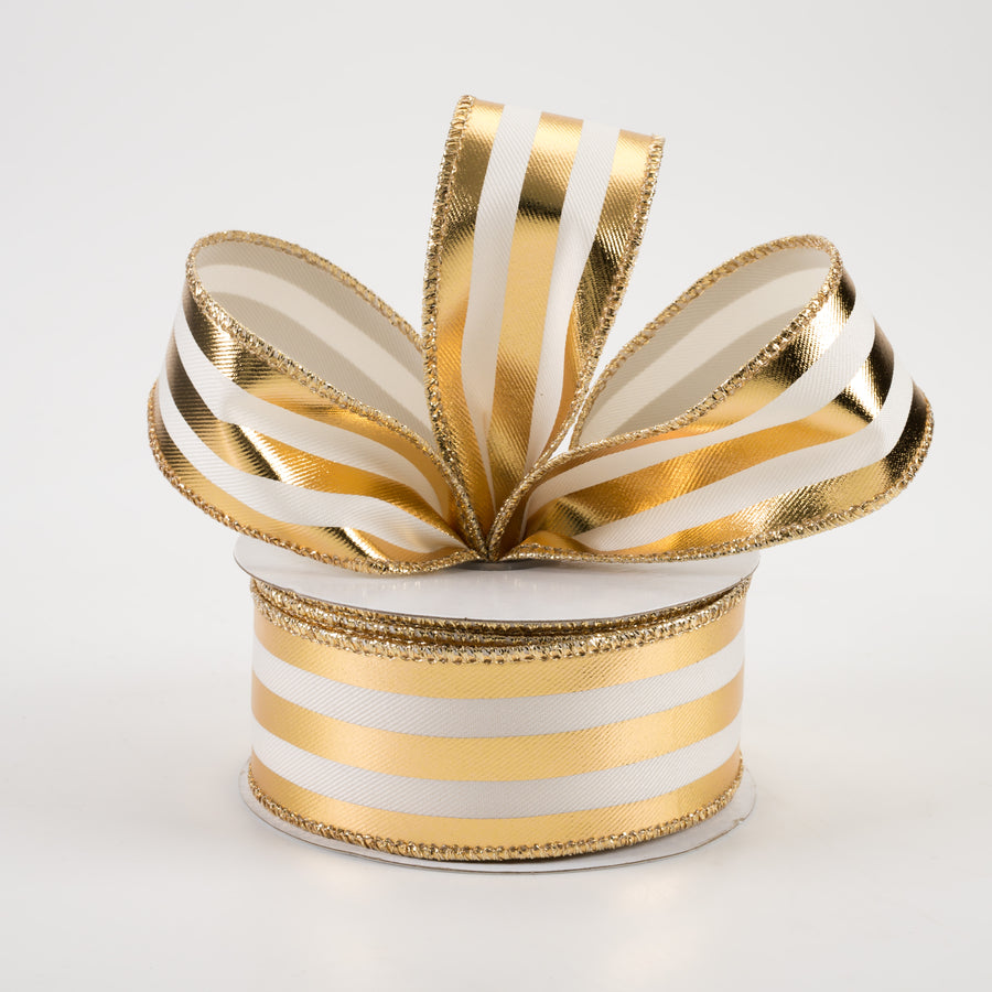 1.5" Metallic Vertical Stripes Ribbon: Ivory & Gold (10 Yards) Lifestyle Photo