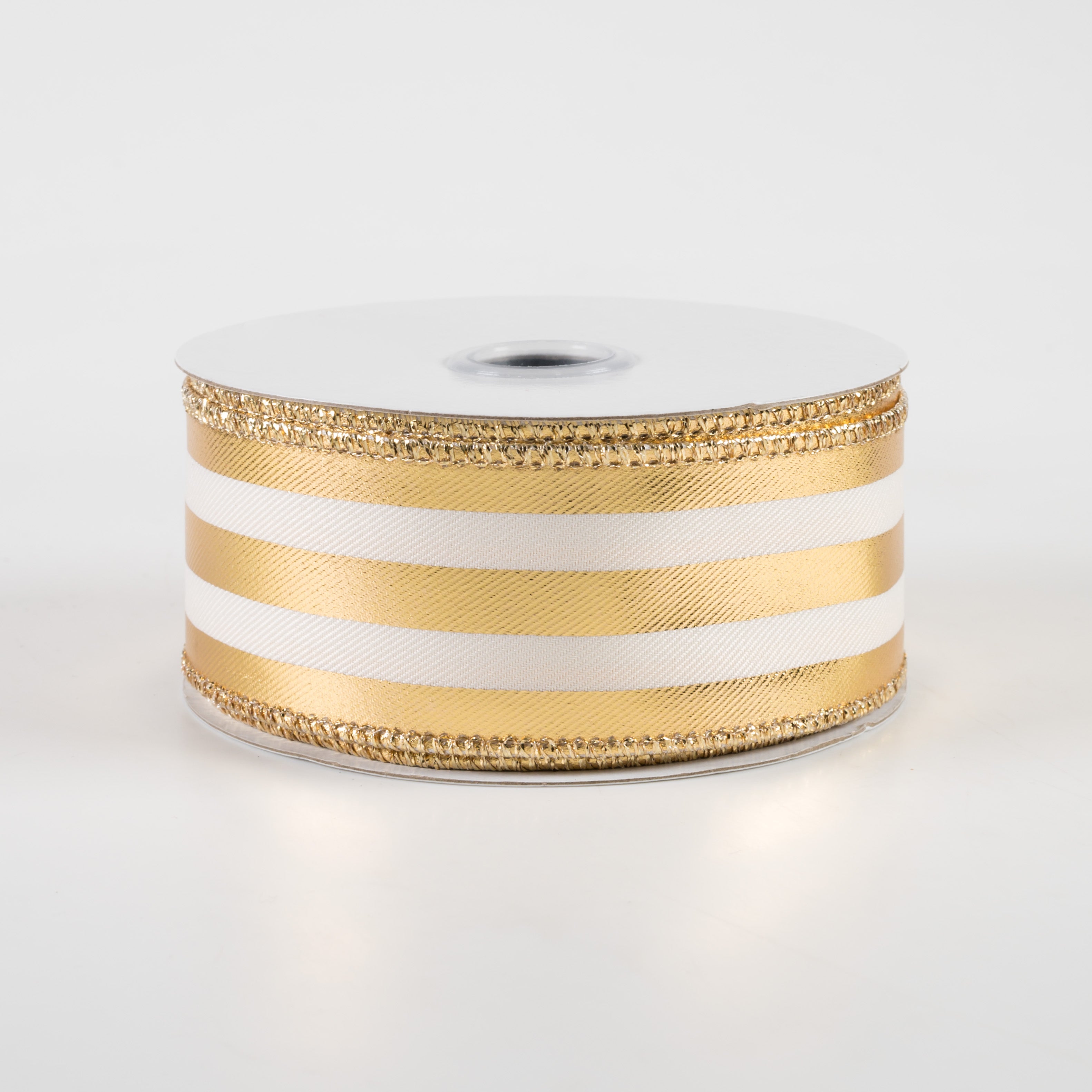 1.5" Metallic Vertical Stripes Ribbon: Ivory & Gold (10 Yards)