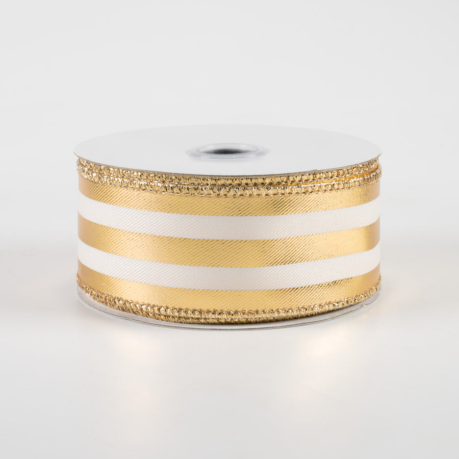 1.5" Metallic Vertical Stripes Ribbon: Ivory & Gold (10 Yards)