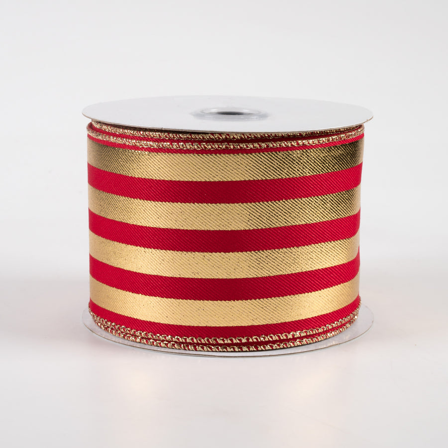 2.5" Metallic Vertical Stripes Ribbon: Red & Gold (10 Yards)