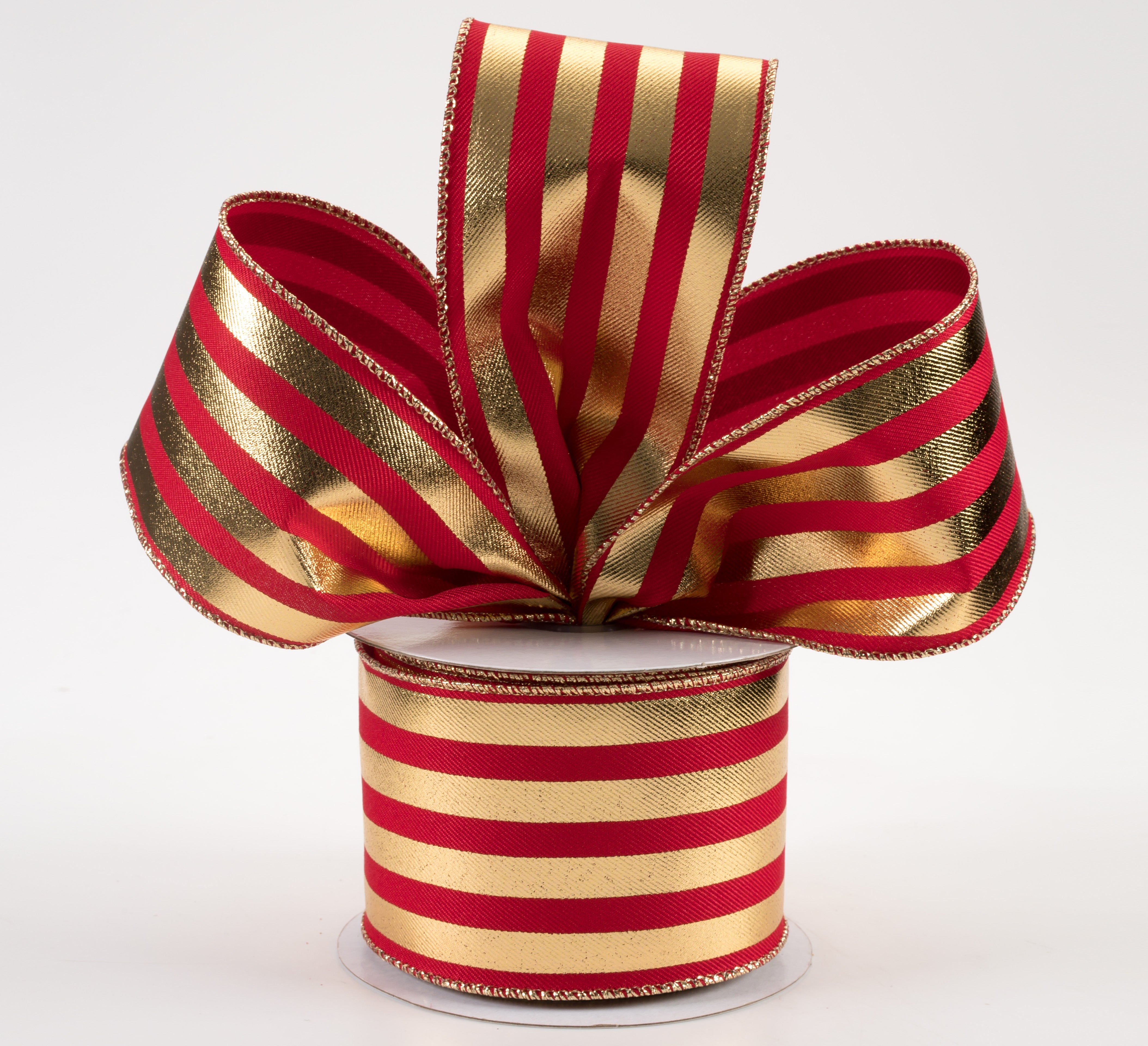 2.5" Metallic Vertical Stripes Ribbon: Red & Gold (10 Yards) Lifestyle Photo