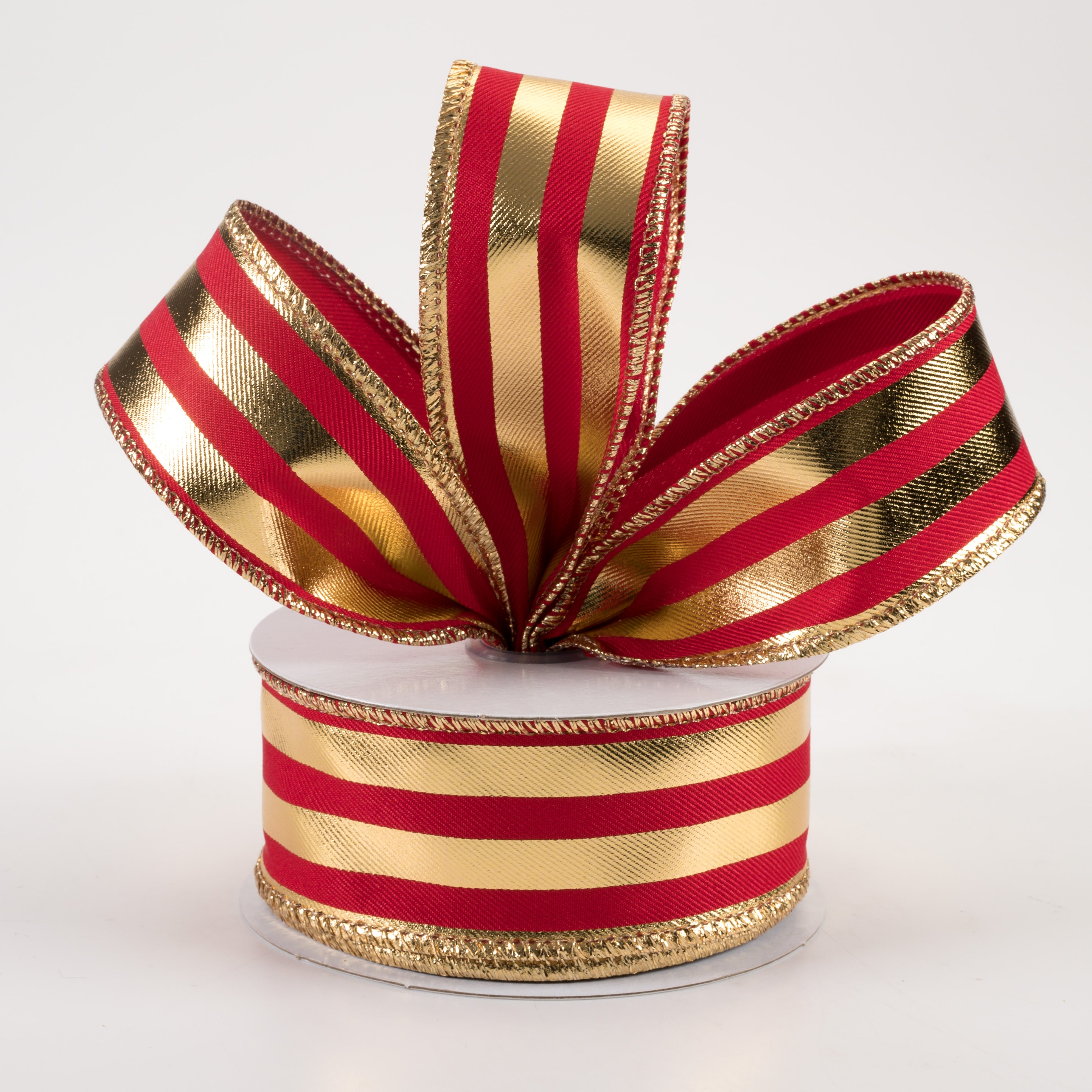 1.5" Metallic Vertical Stripes Ribbon: Red & Gold (10 Yards) Lifestyle Photo