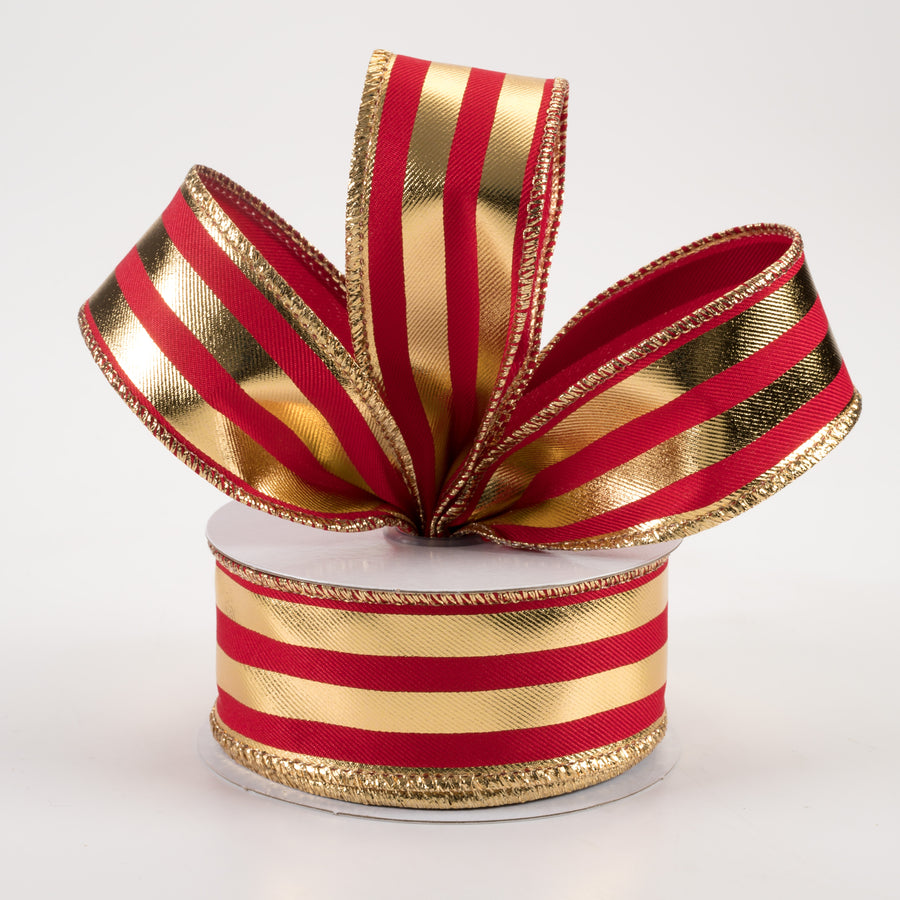 1.5" Metallic Vertical Stripes Ribbon: Red & Gold (10 Yards) Lifestyle Photo