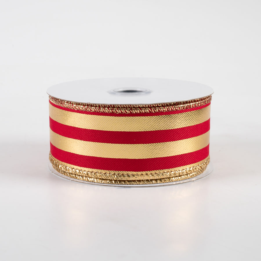 1.5" Metallic Vertical Stripes Ribbon: Red & Gold (10 Yards)