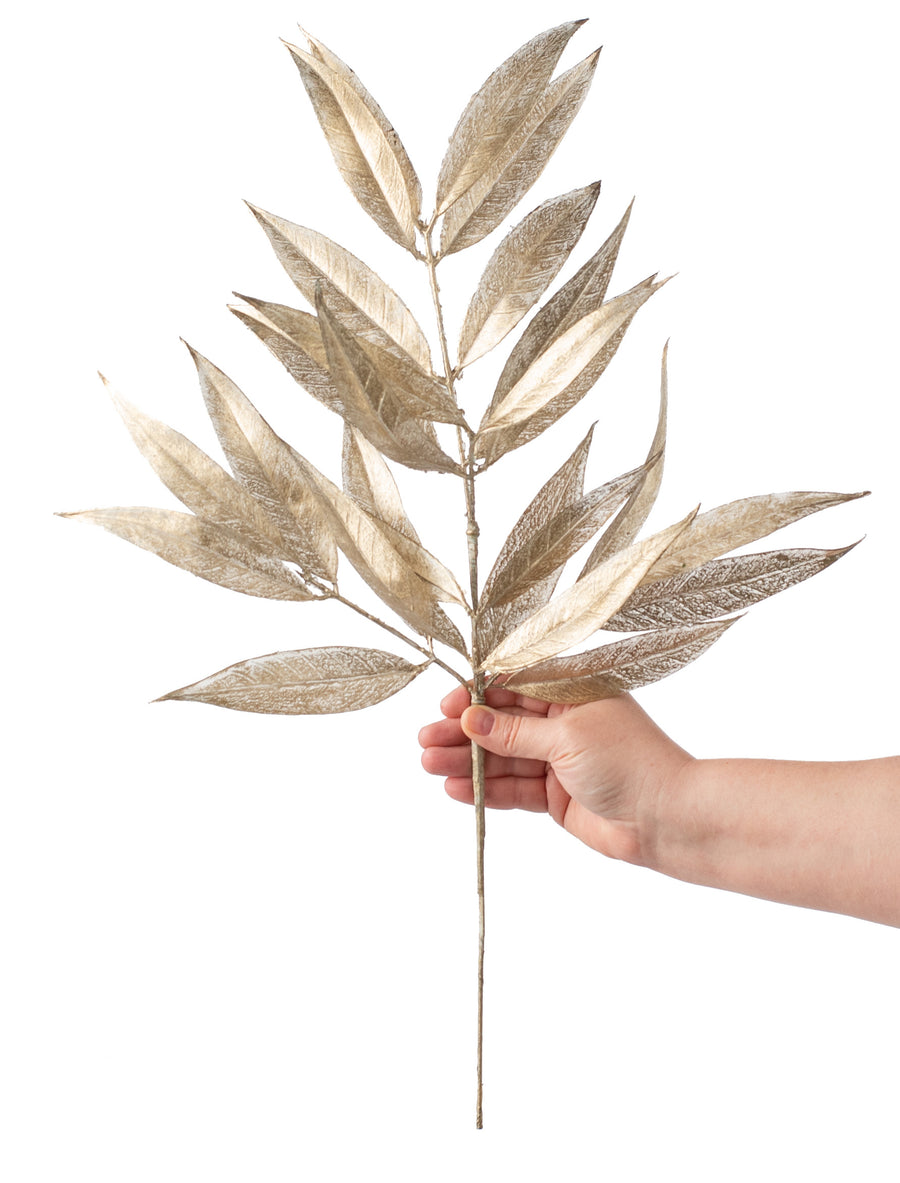 23" Metallic White Willow Leaf Spray: Champagne detail photo 3