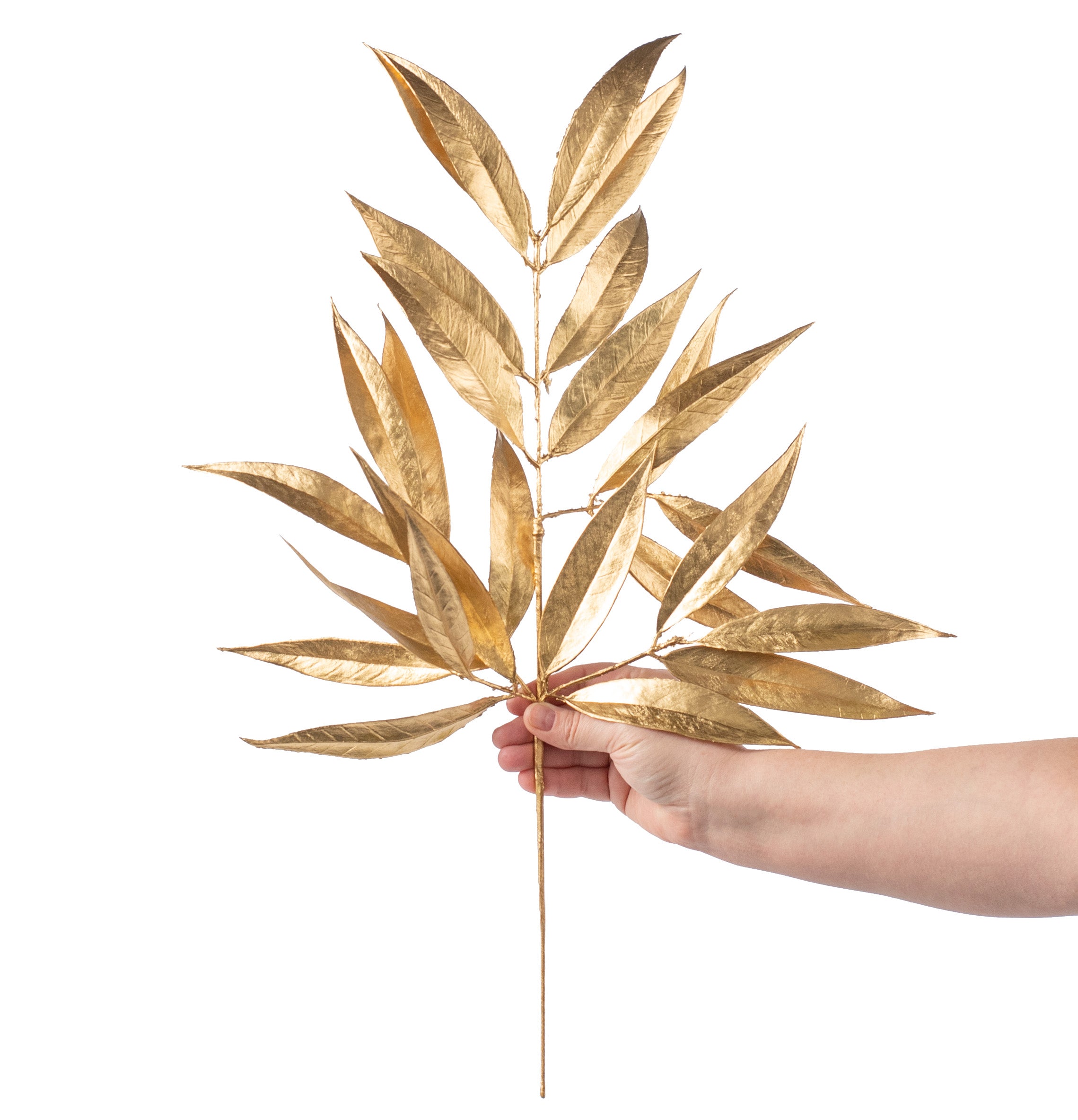 23" Metallic White Willow Leaf Spray: Gold detail photo 3
