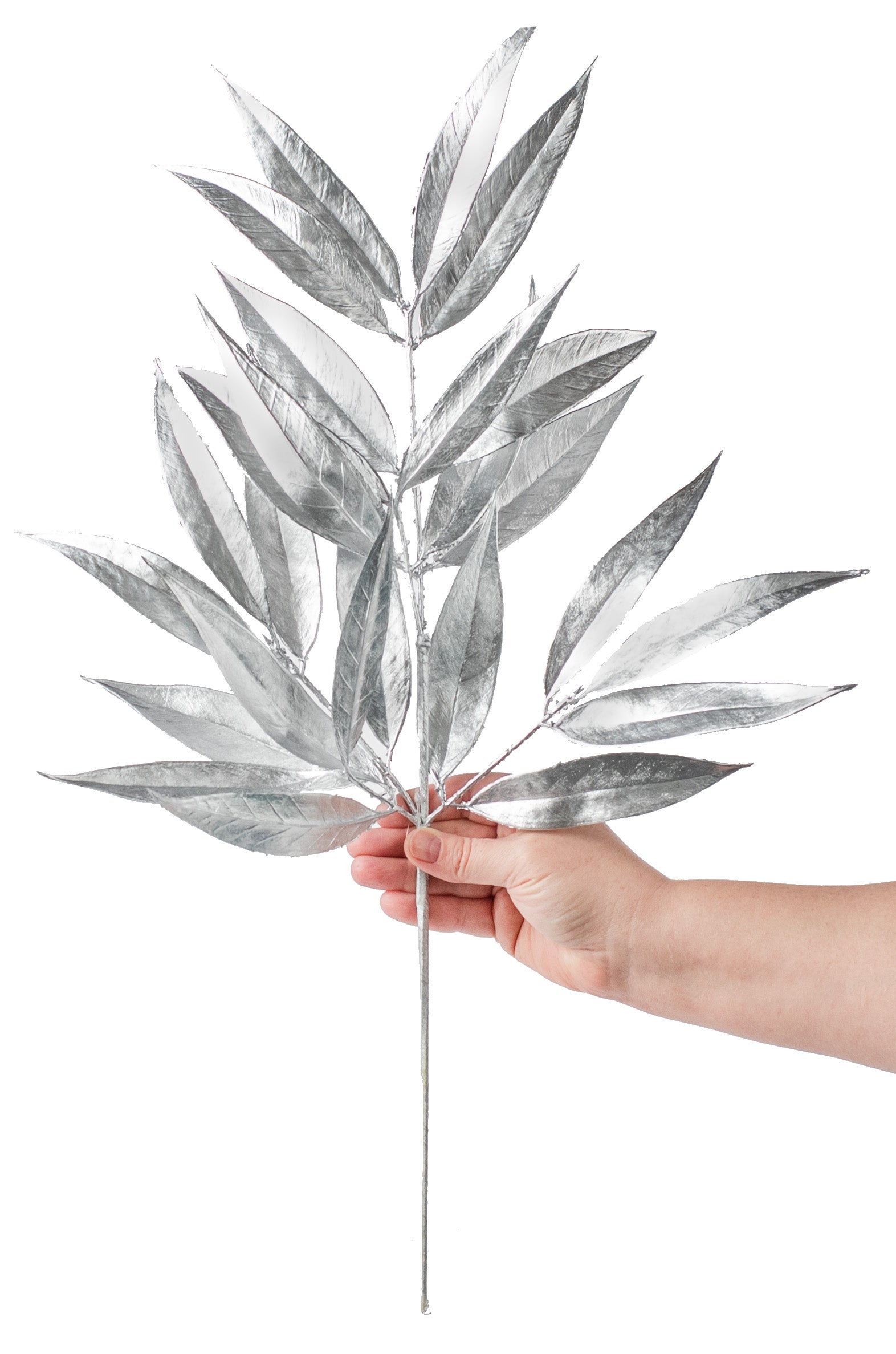 23" Metallic White Willow Leaf Spray: Silver detail photo 3