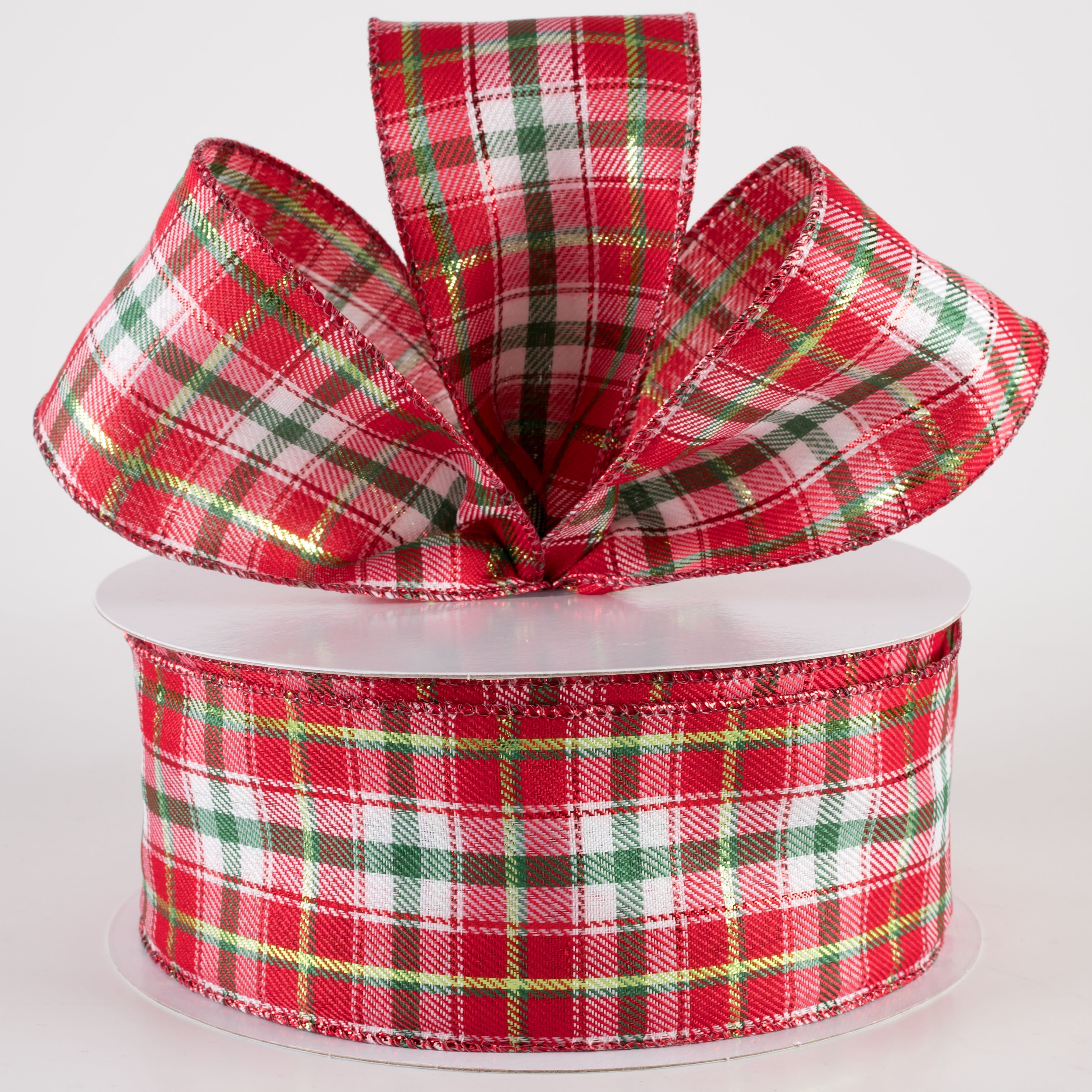 2.5" Metallic Winston Plaid Ribbon: Red, Emerald & Lime (50 Yards) Lifestyle Photo