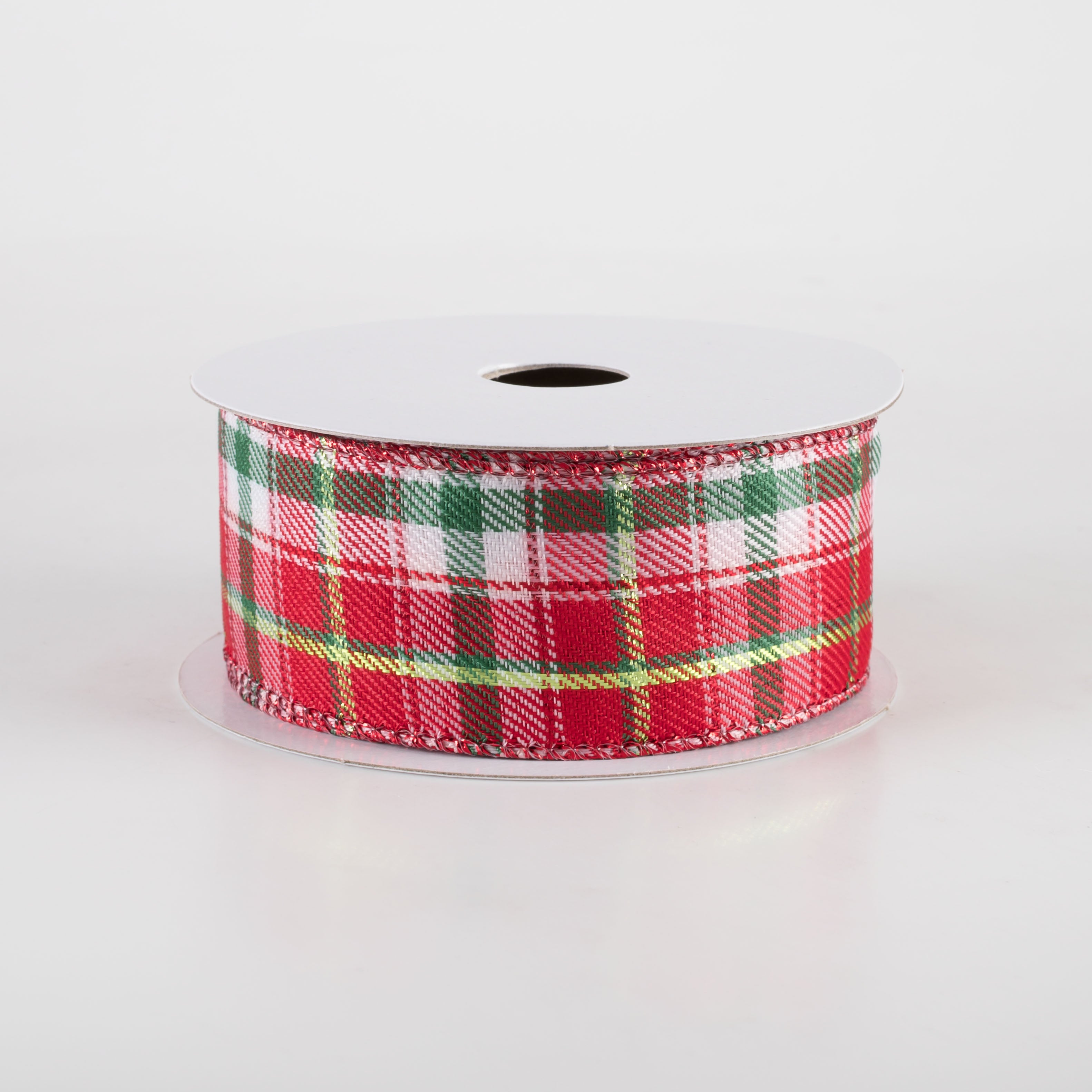 1.5" Metallic Winston Plaid Ribbon: Red, Emerald & Lime (10 Yards) Item Number: 71416-09-17