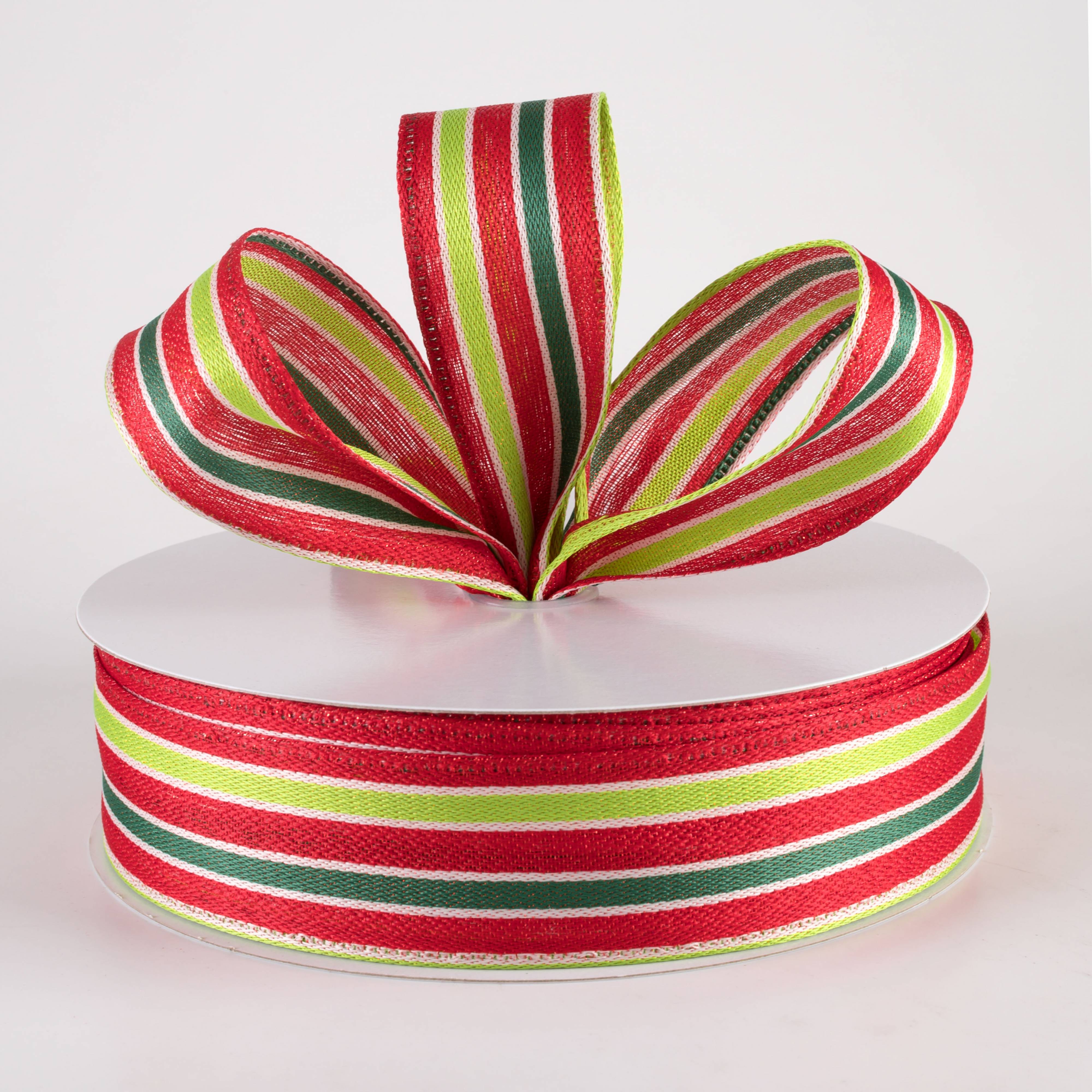 1.5" Metallic Woven Cabana Stripe Ribbon: Red, Green & White (50 Yards) Lifestyle Photo