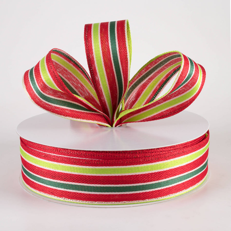 1.5" Metallic Woven Cabana Stripe Ribbon: Red, Green & White (50 Yards) Lifestyle Photo