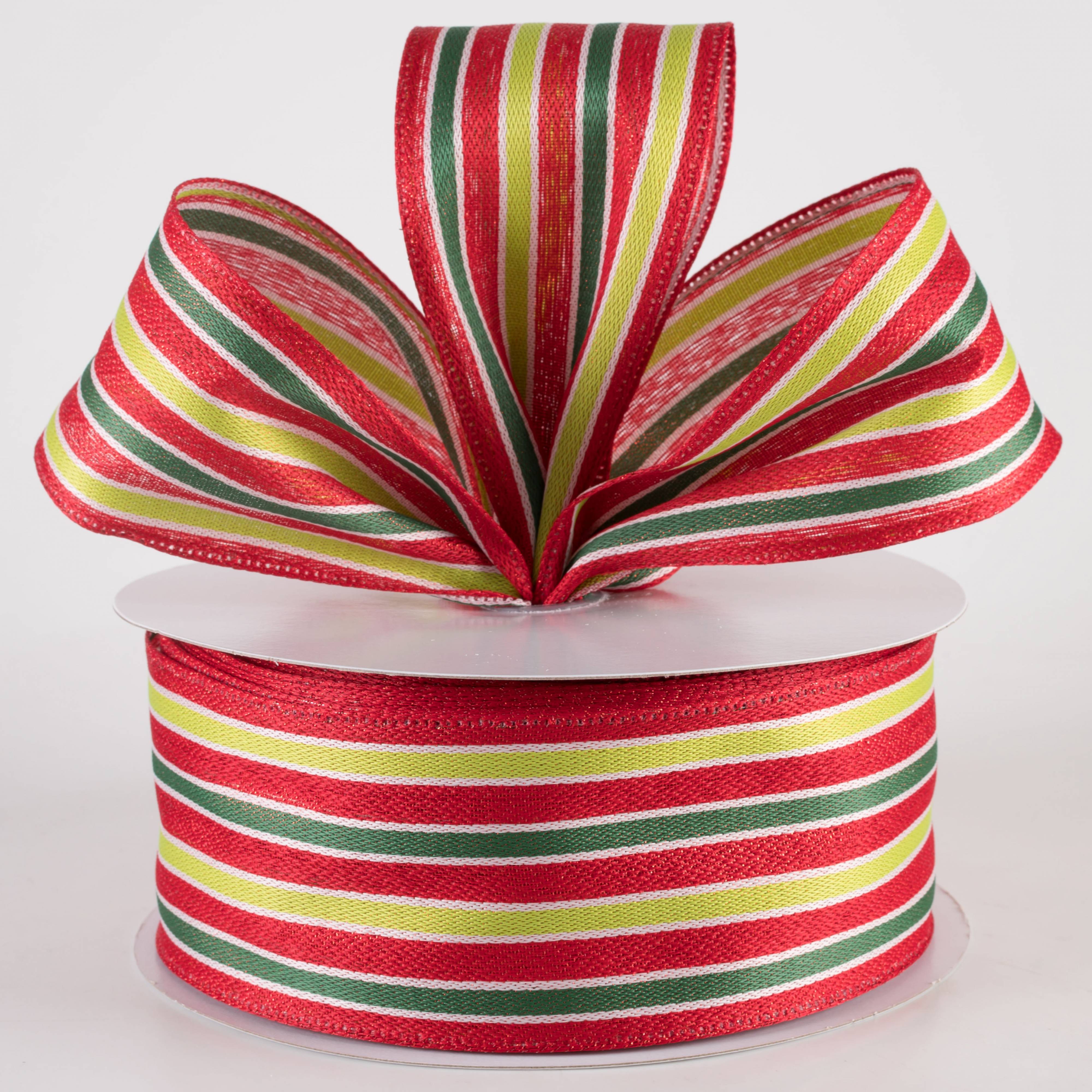 2.5" Metallic Woven Cabana Stripe Ribbon: Red, Green & White (50 Yards) Lifestyle Photo