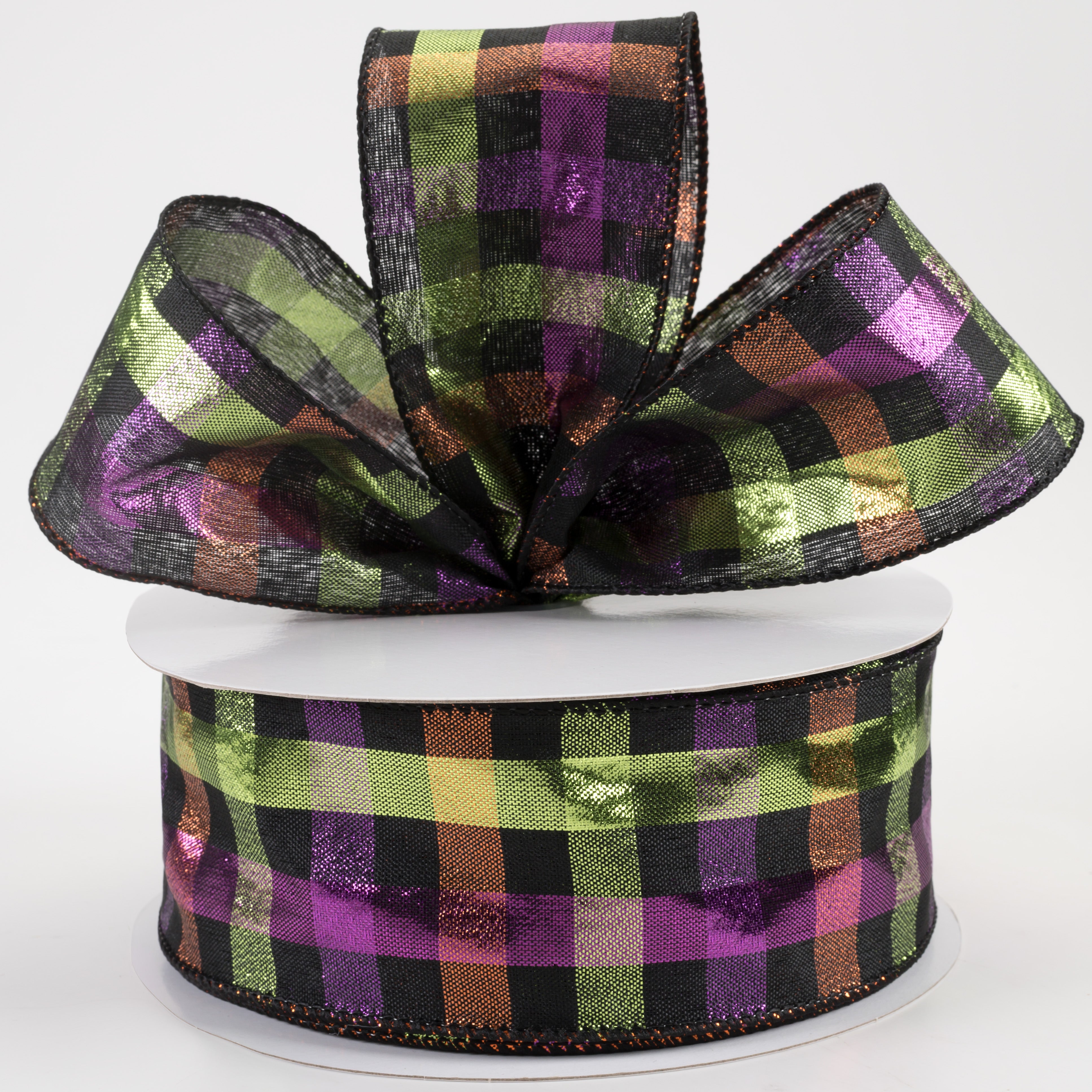 2.5" Metallic Woven Square Checks Ribbon: Halloween (50 Yards) Lifestyle Photo